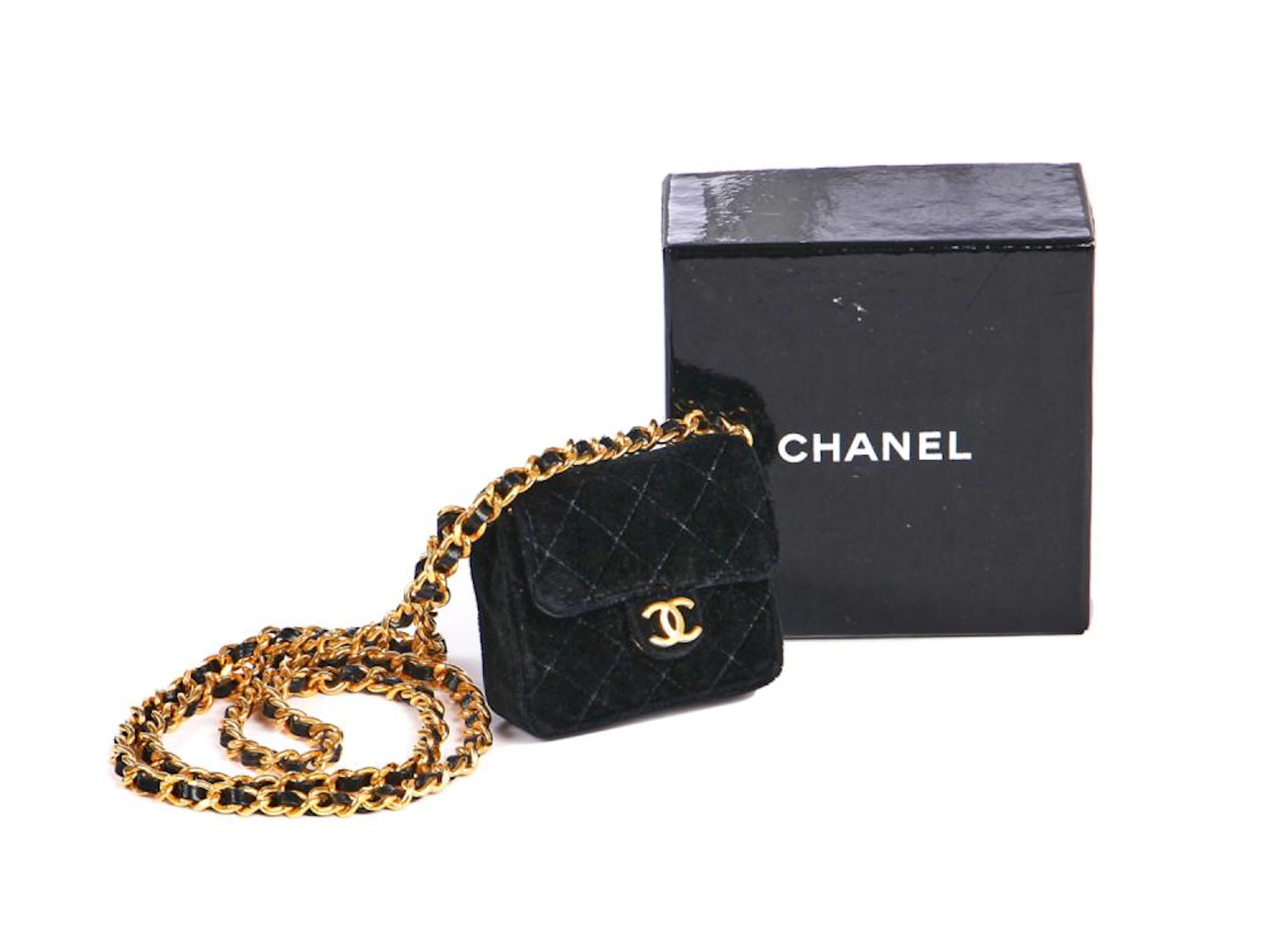 A Chanel micro-mini quilted velvet handbag-necklace, circa 1987,