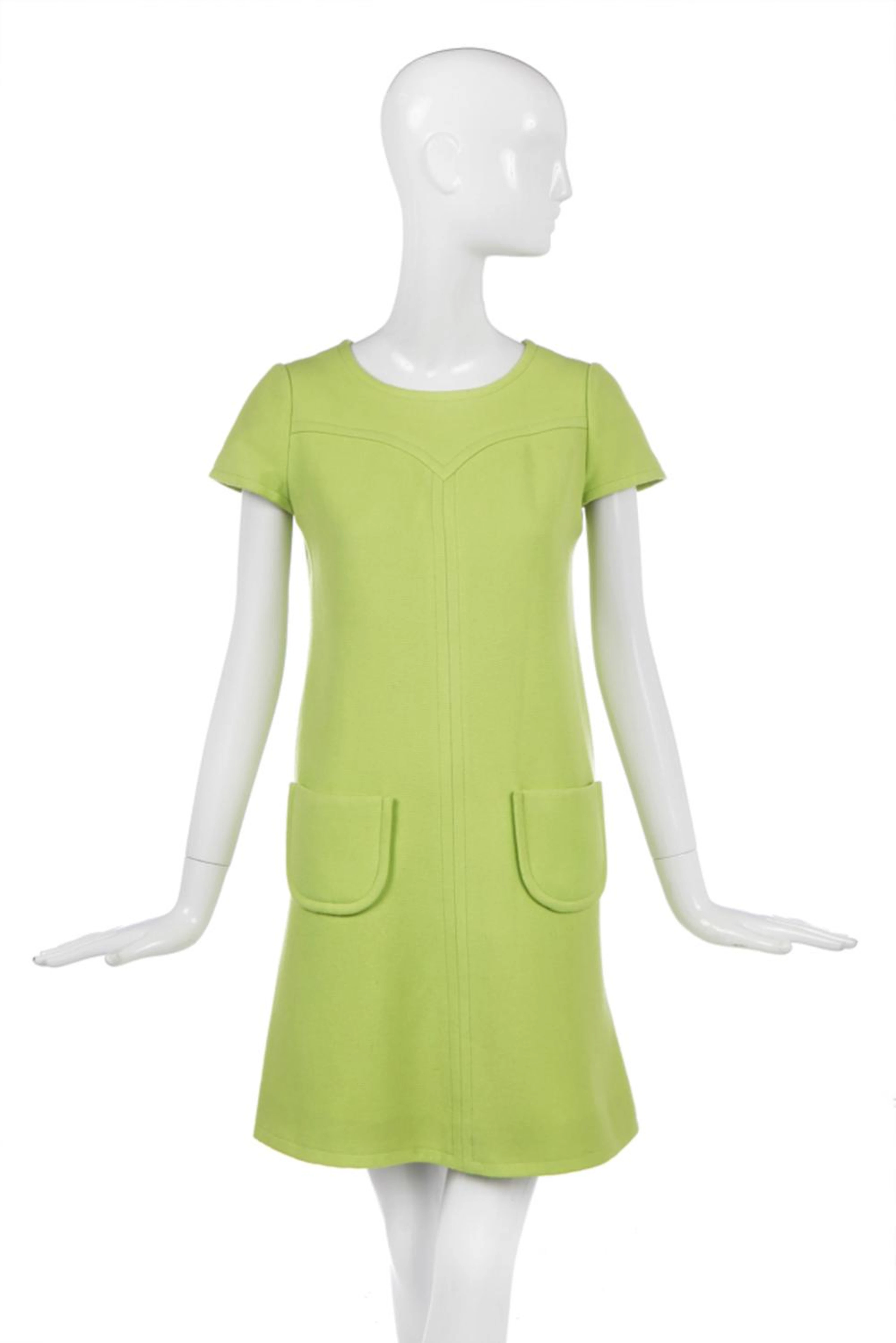 A Courrèges lime-green wool mini dress, circa 1968,