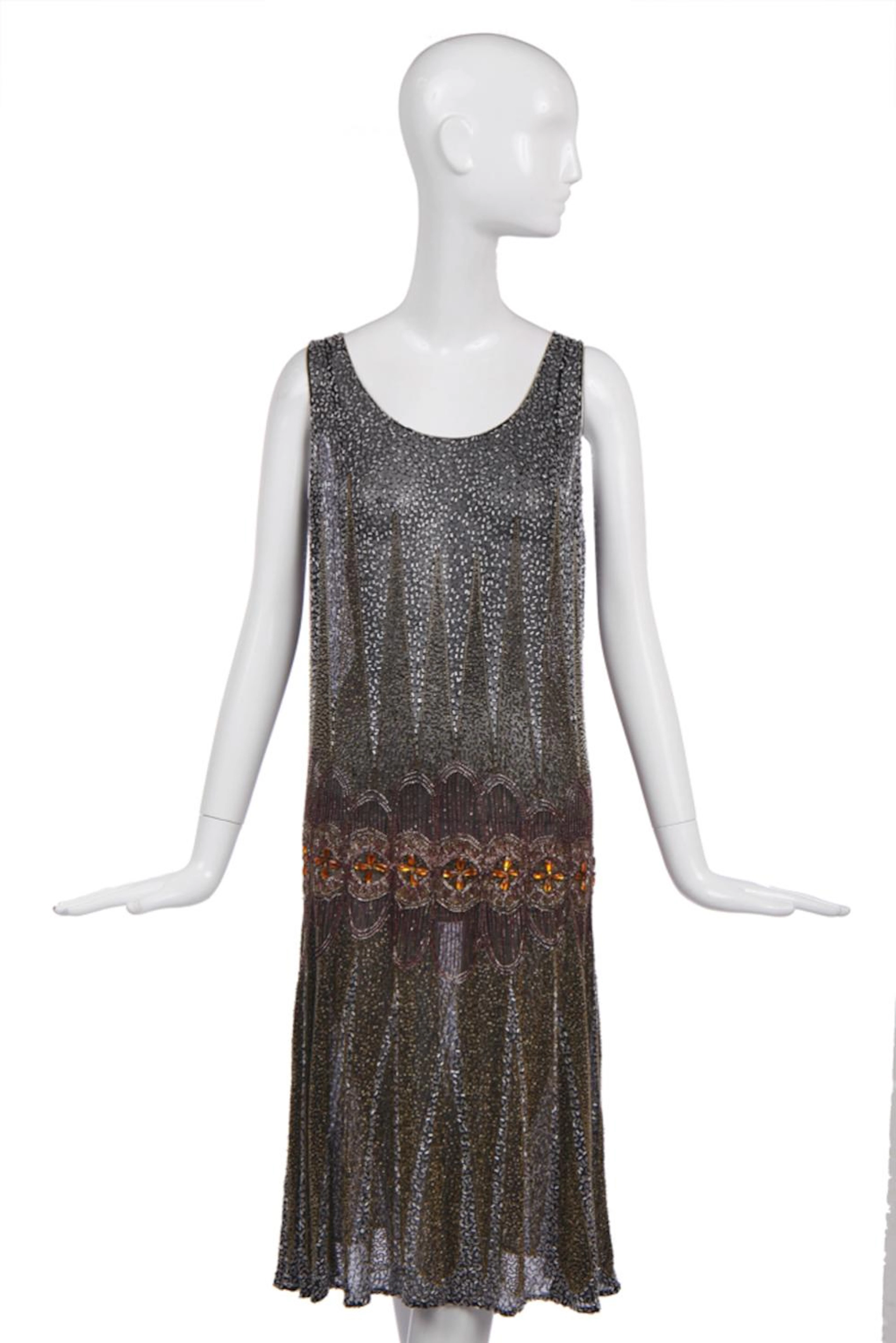 A beaded black muslin flapper dress, circa 1925