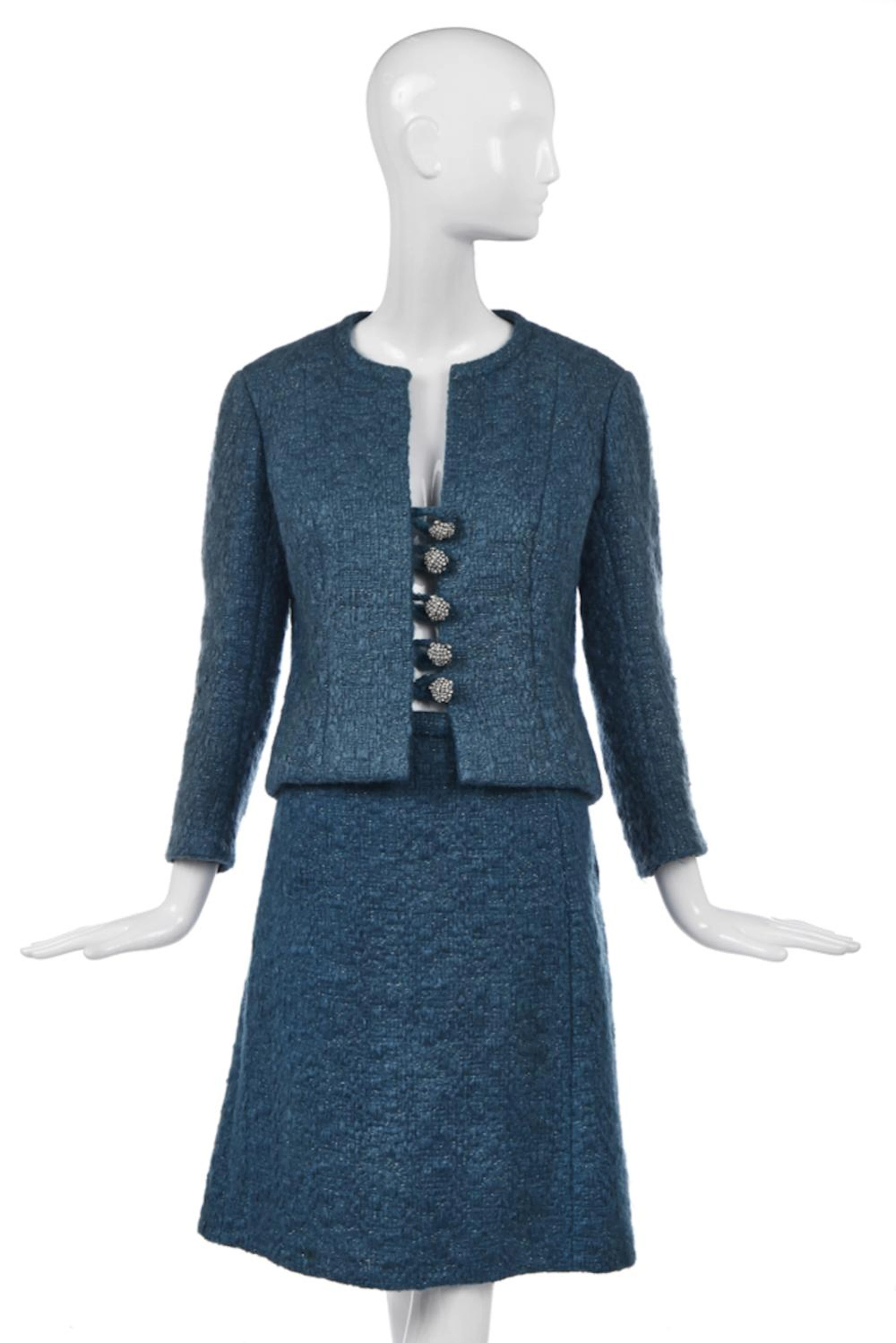 A Christian Dior by Marc Bohan couture blue bouclé suit, Autumn-Winter 1962,