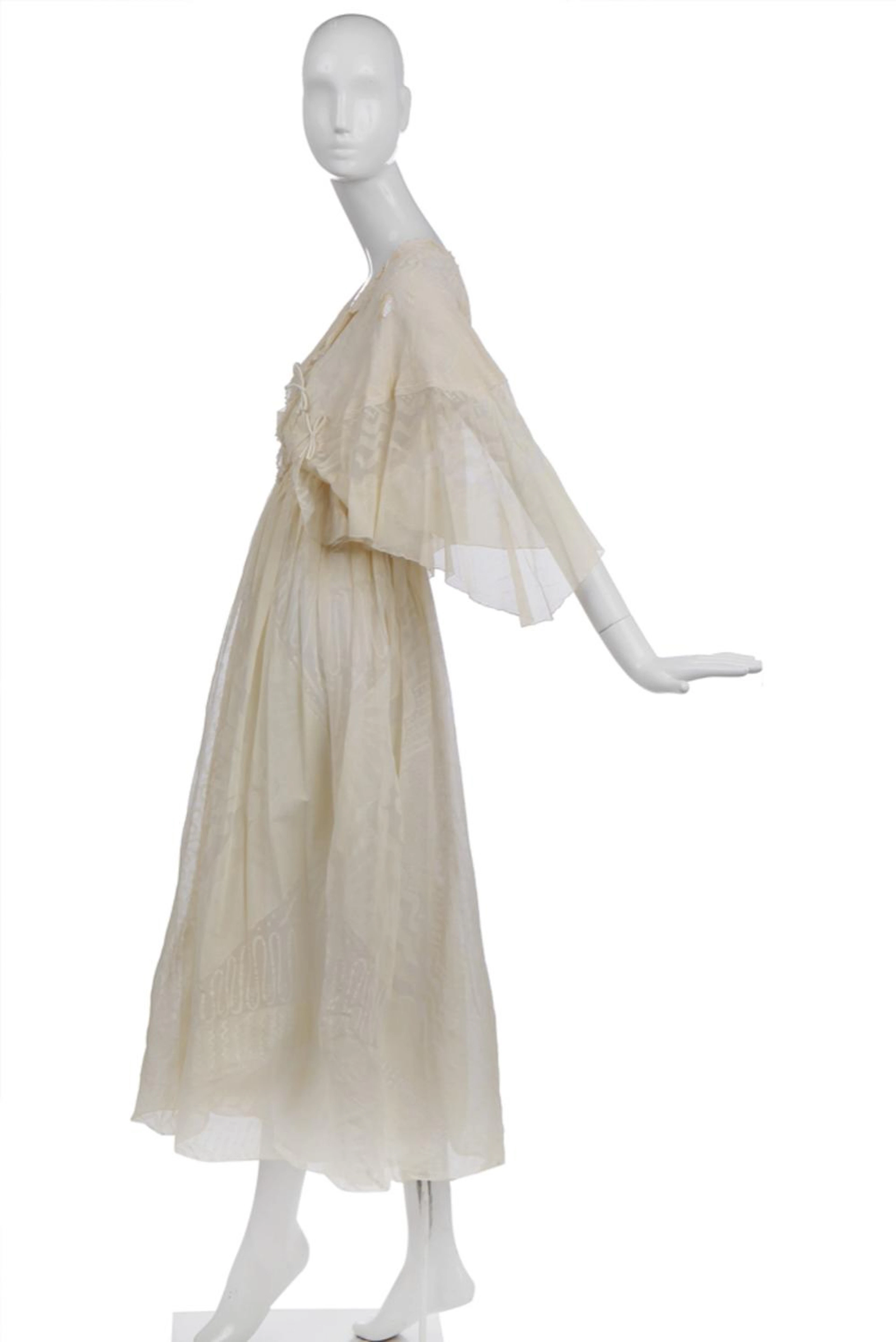 A Zandra Rhodes ivory chiffon gown, mid-1970s,