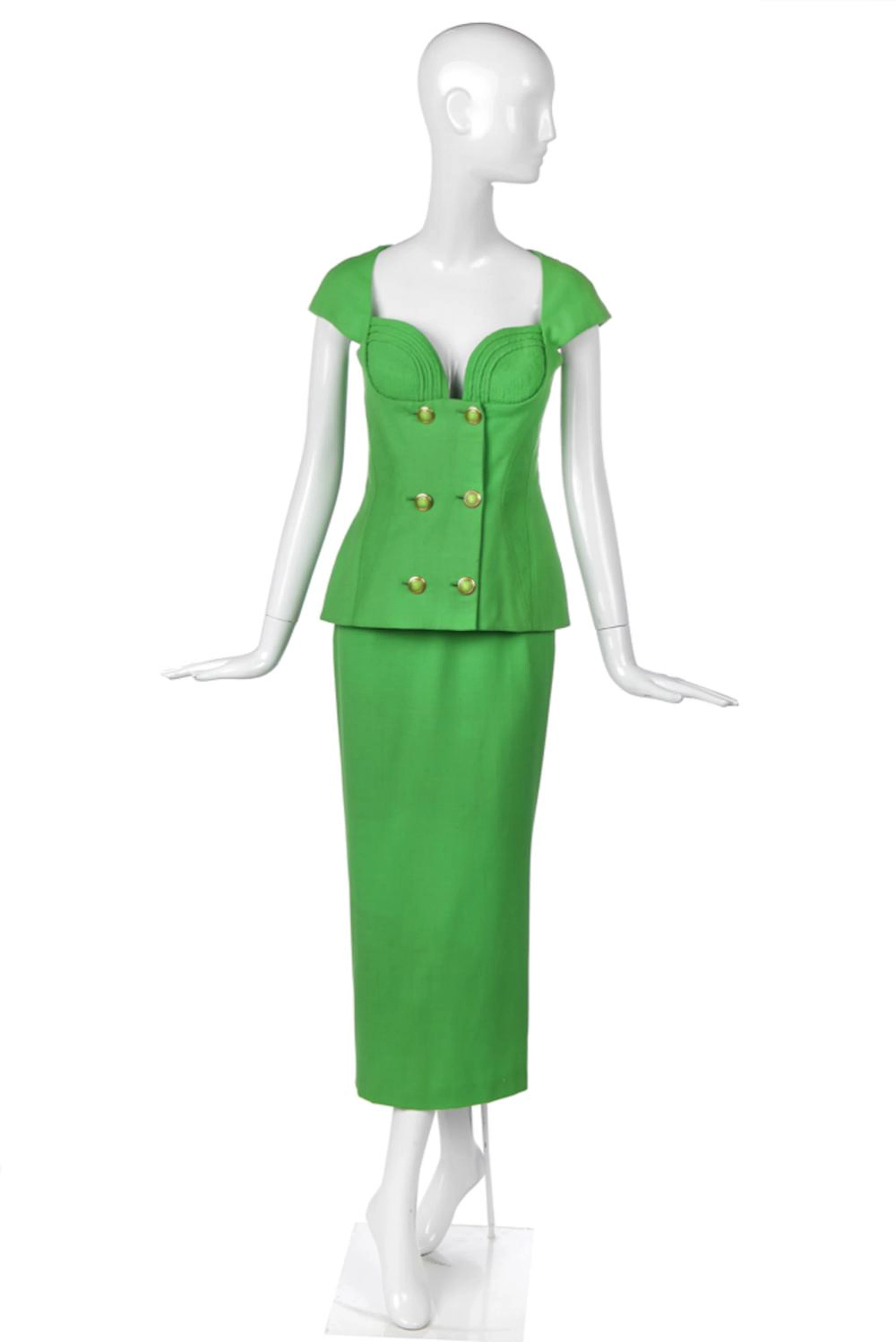 A Gianni Versace lime-green crêpe two-piece ensemble