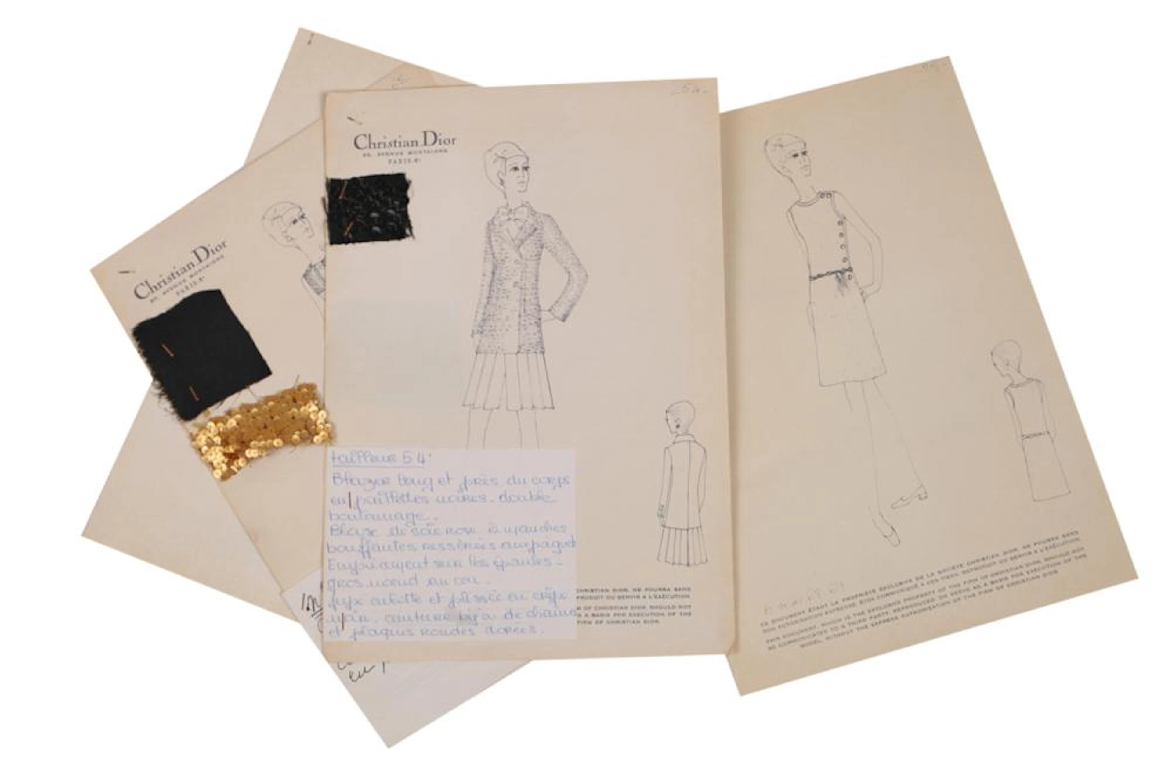 Christian Dior by Marc Bohan couture fashion sketches, Autumn-Winter 1968-69,