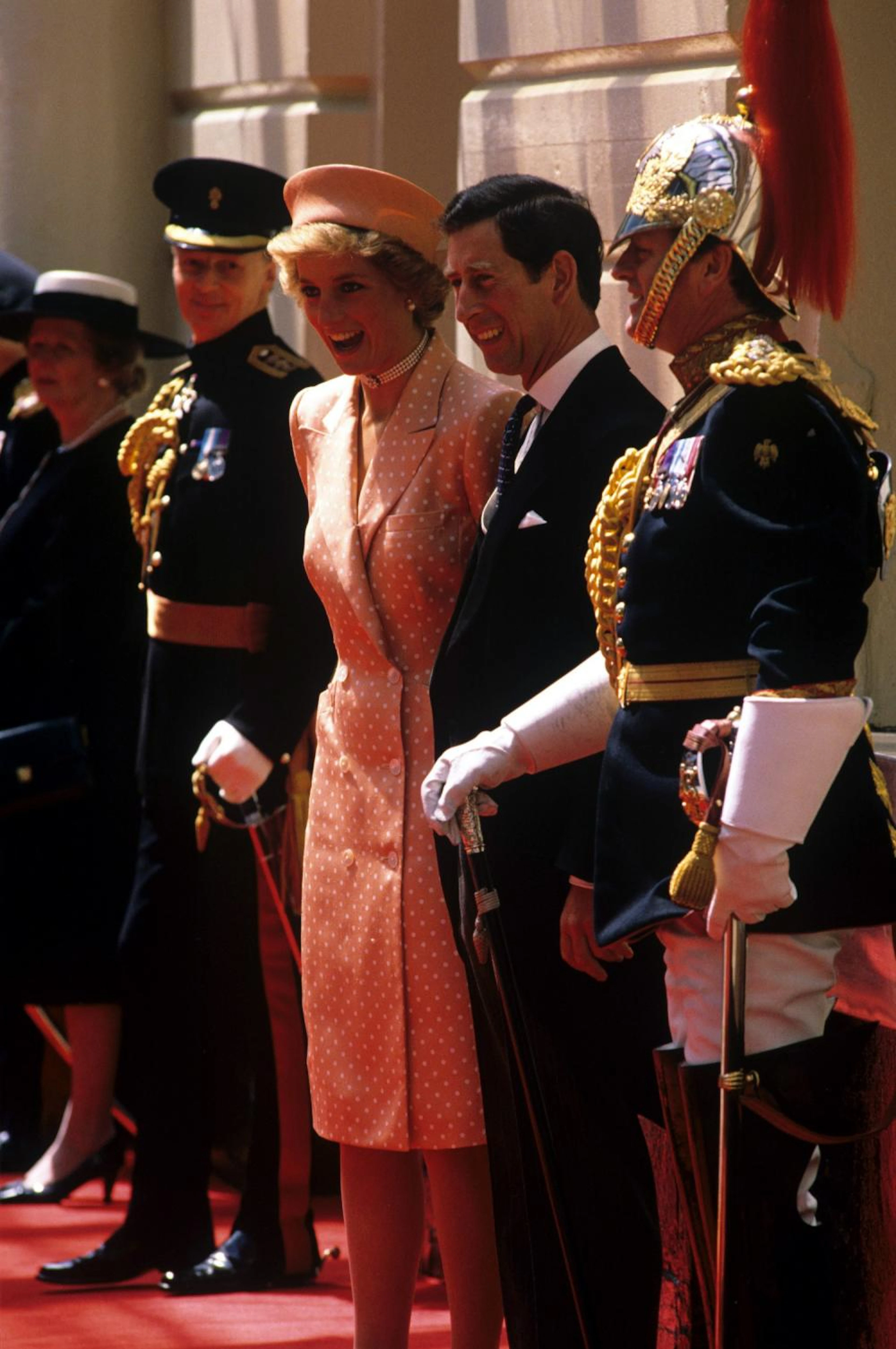 Princess Diana's Catherine Walker printed peach silk polka dot coat-dress,