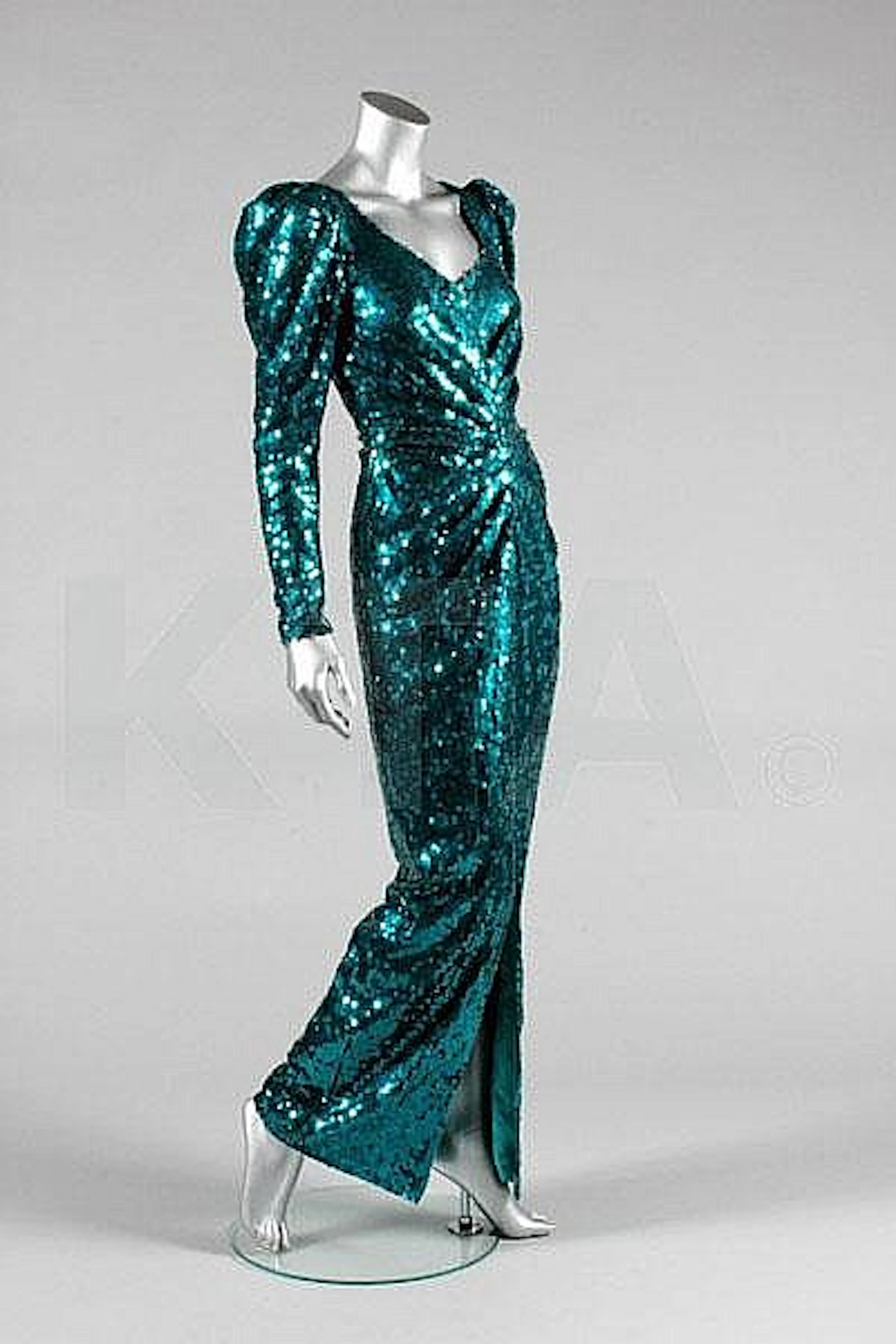 A Catherine Walker sea-green sequined evening