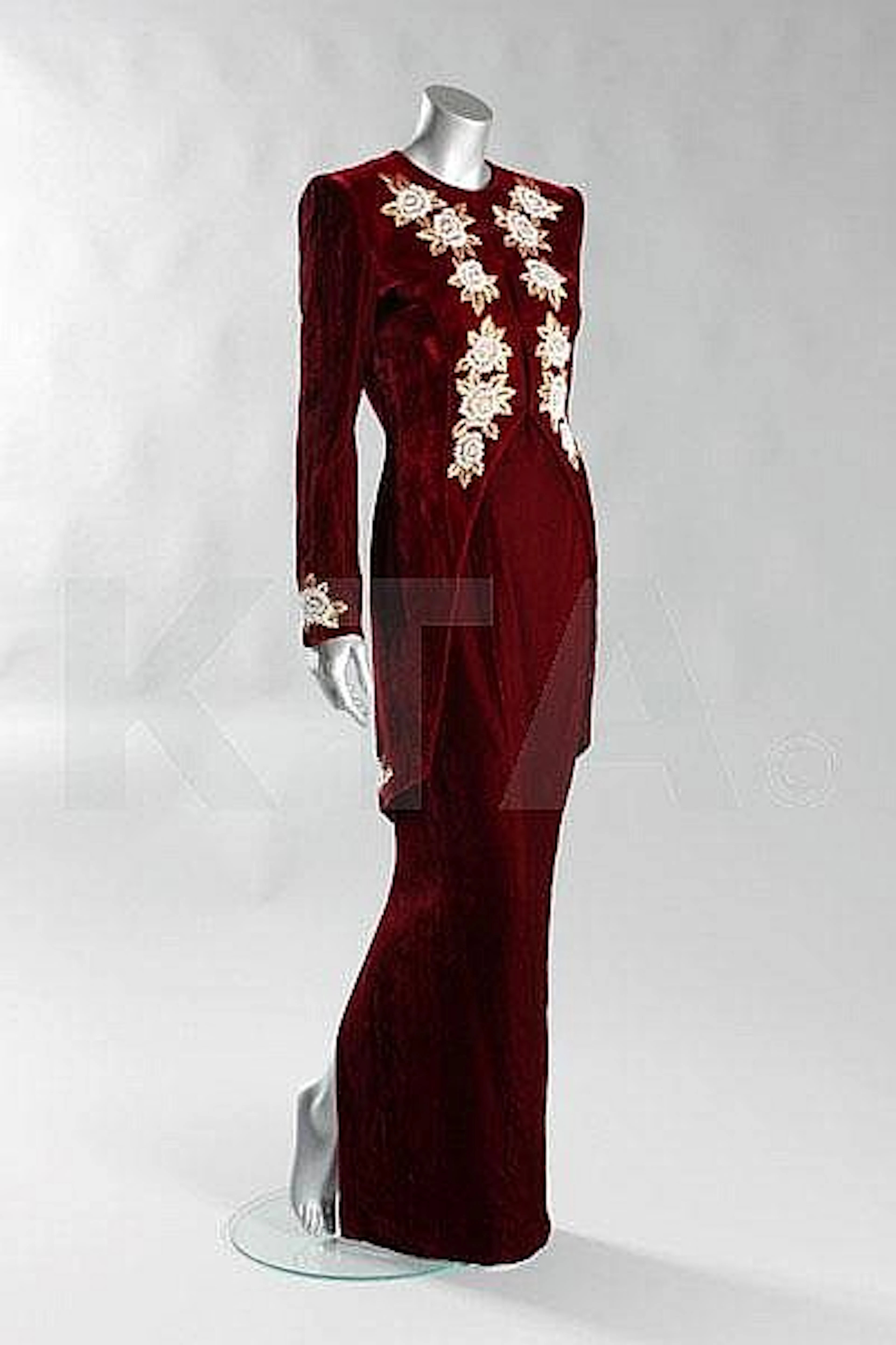 A Catherine Walker burgundy velvet sheath with