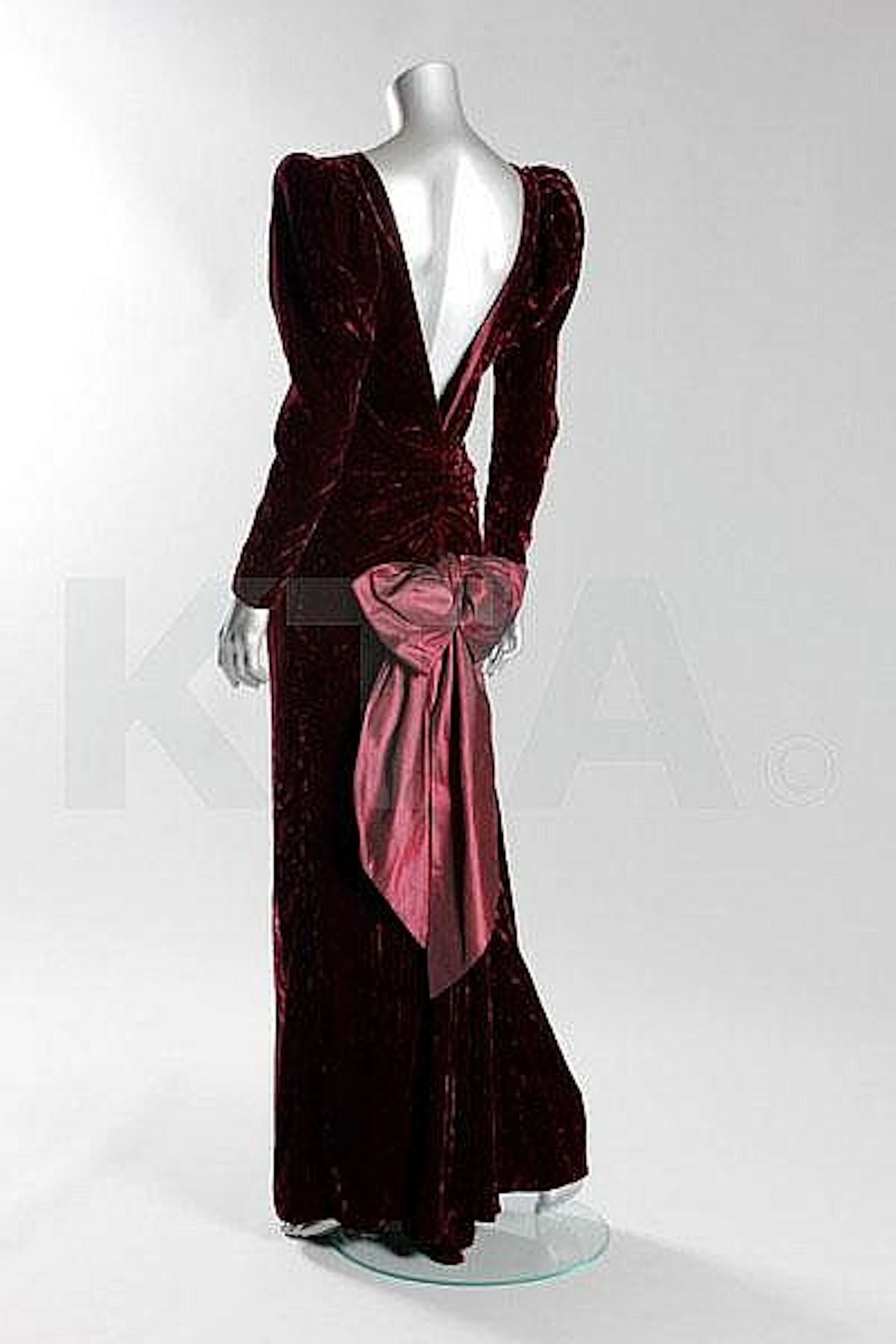 A Catherine Walker burgundy crushed velvet evening