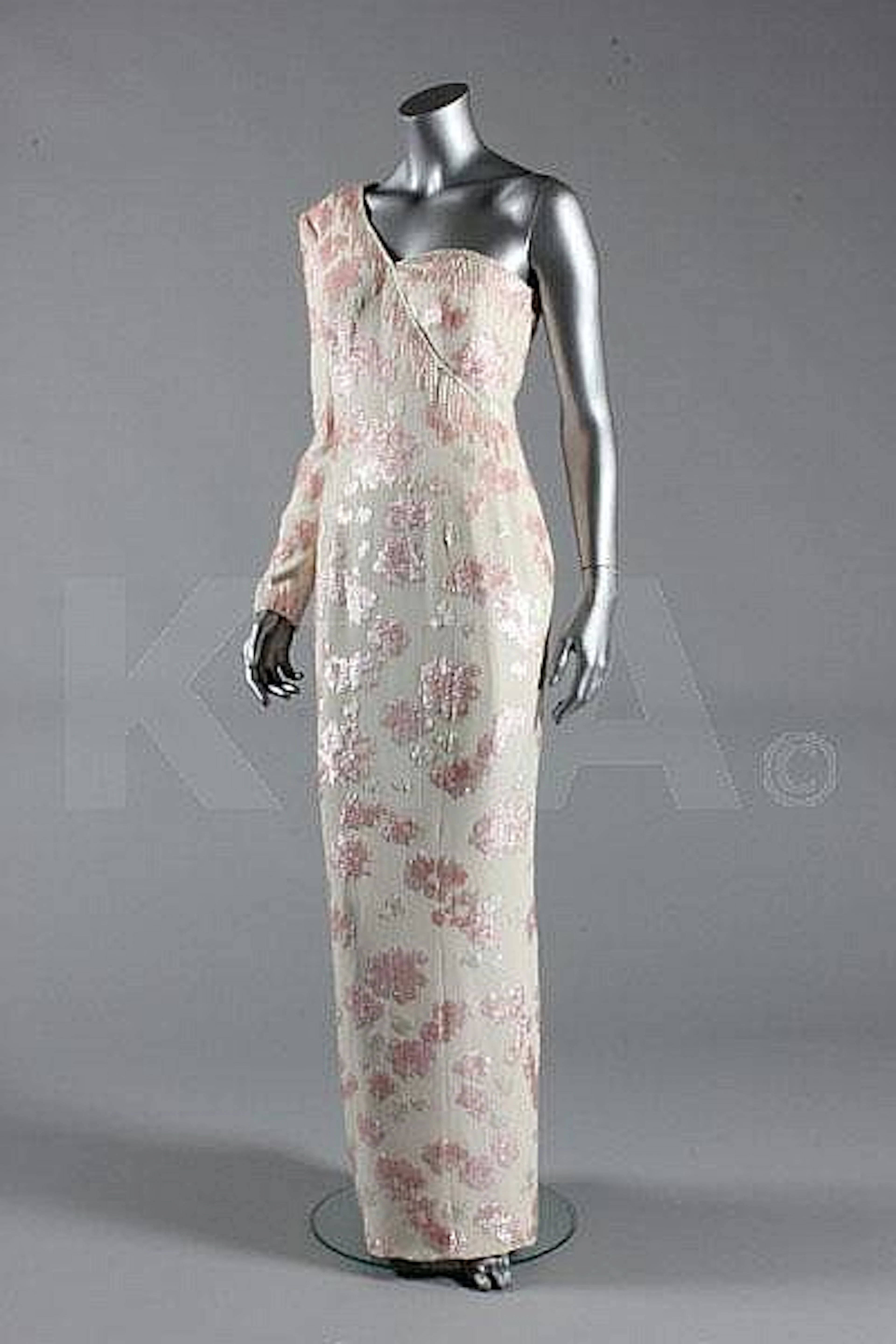 A Catherine Walker pink sequined ivory crepe gown