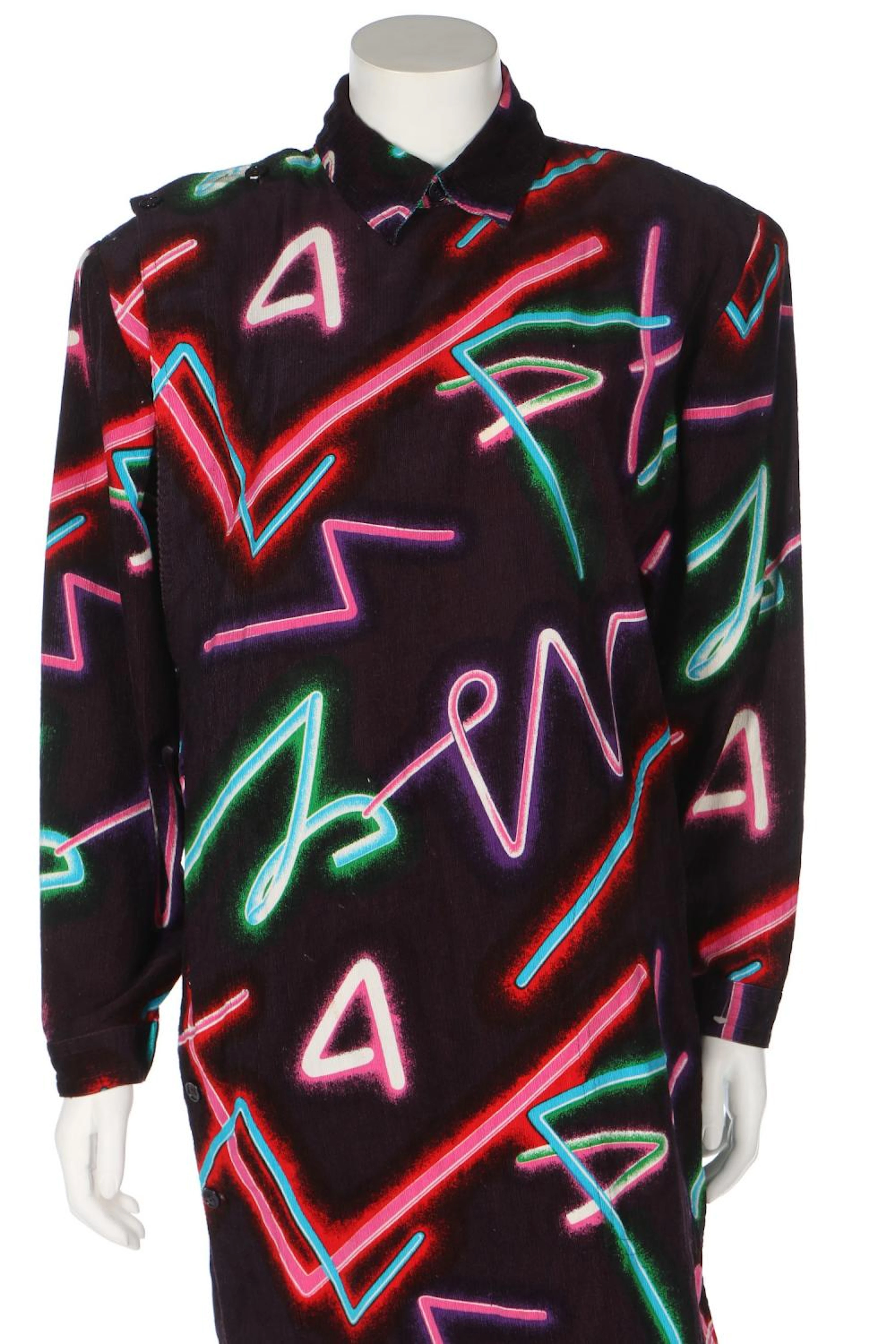 A Kansai Yamamoto printed needlecord dress, early 1980s, labelled, with abs