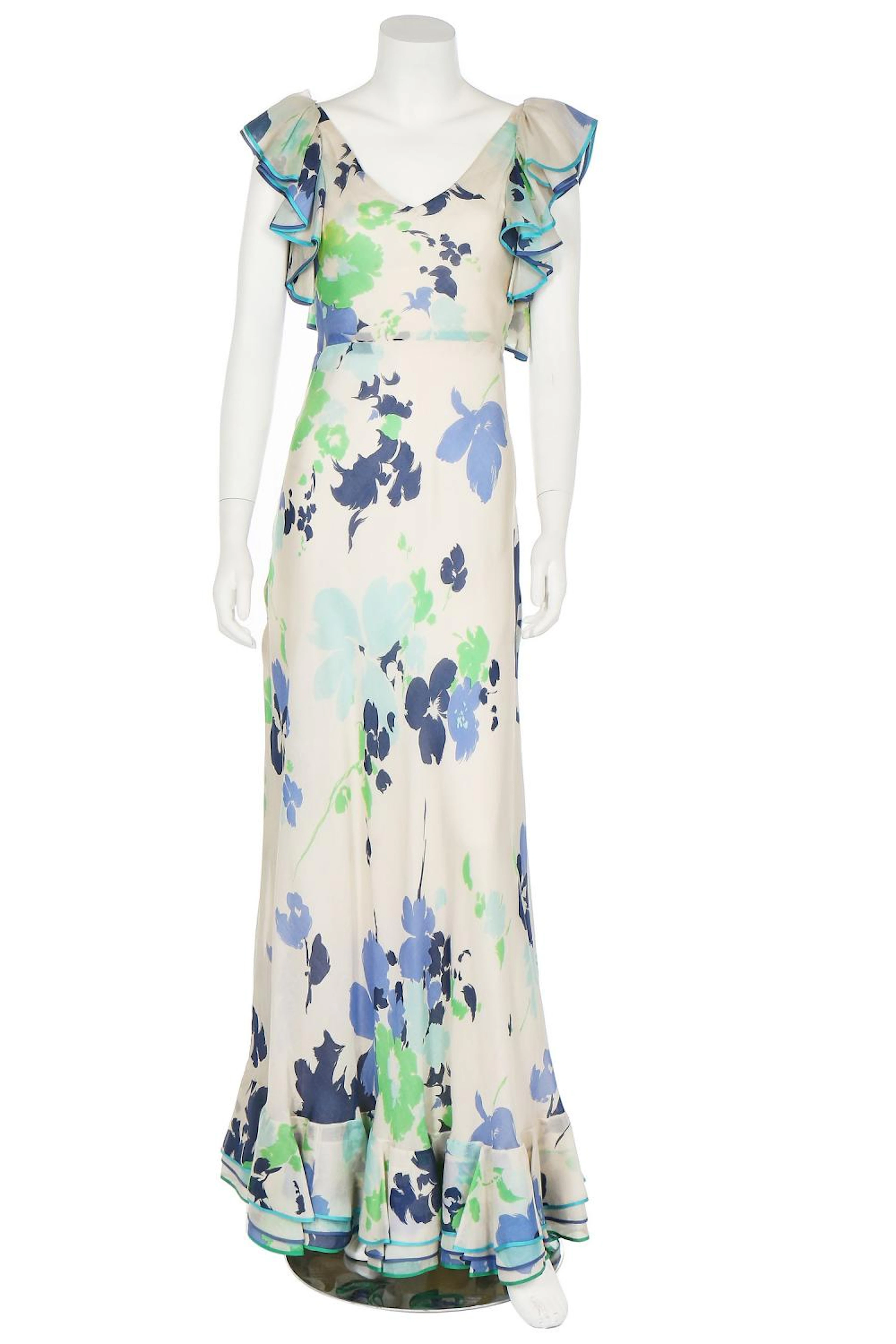 A Pierre Balmain couture floral printed silk-gauze gown, early 1960s, label