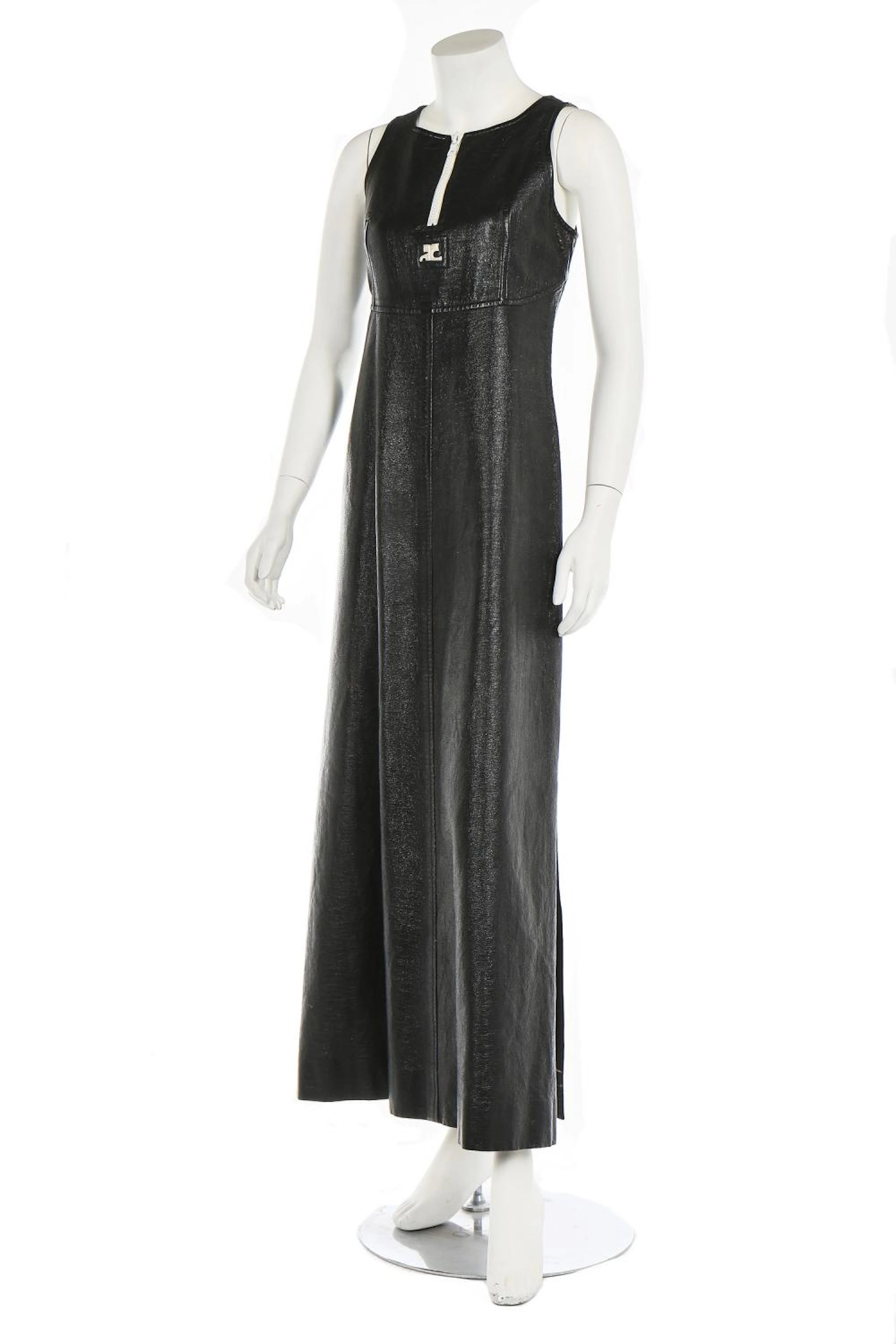 An André Courrèges black vinyl maxi dress, circa 1970, Hyperbole label, wit