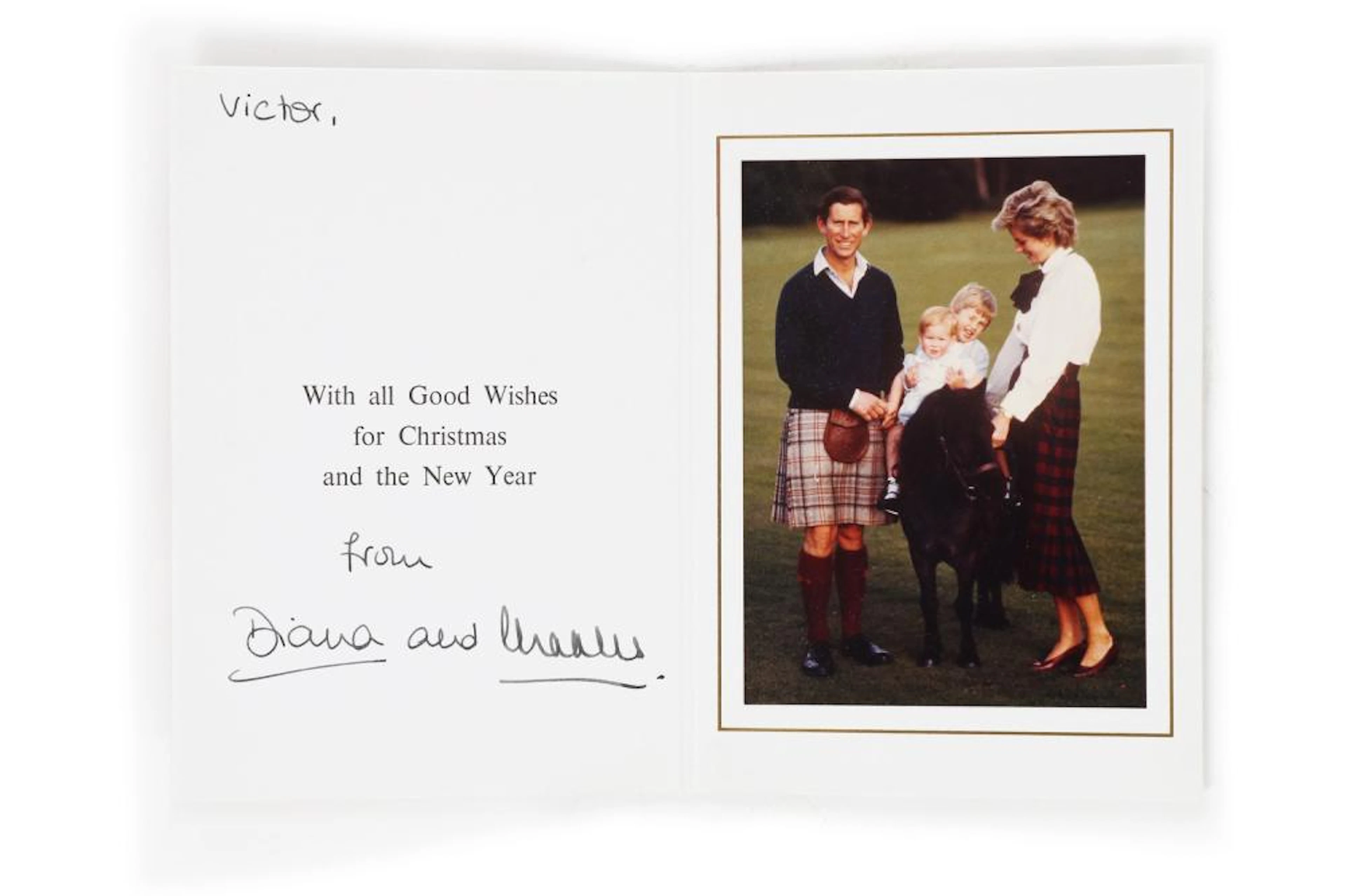A Royal Christmas card, signed by Princess Diana and Prince Charles, 1985,