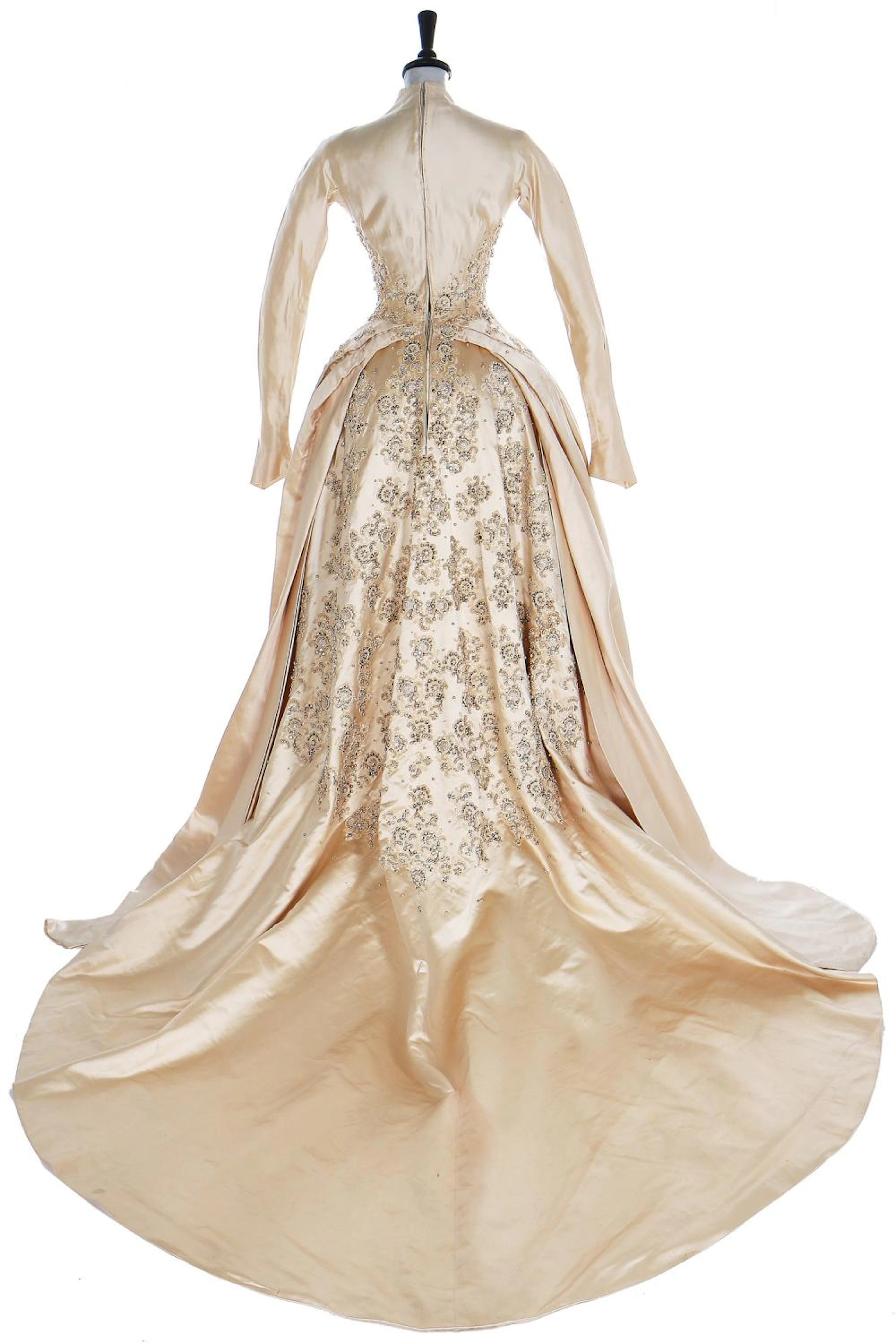 A good Norman Hartnell couture satin bridal gown, circa 1953,