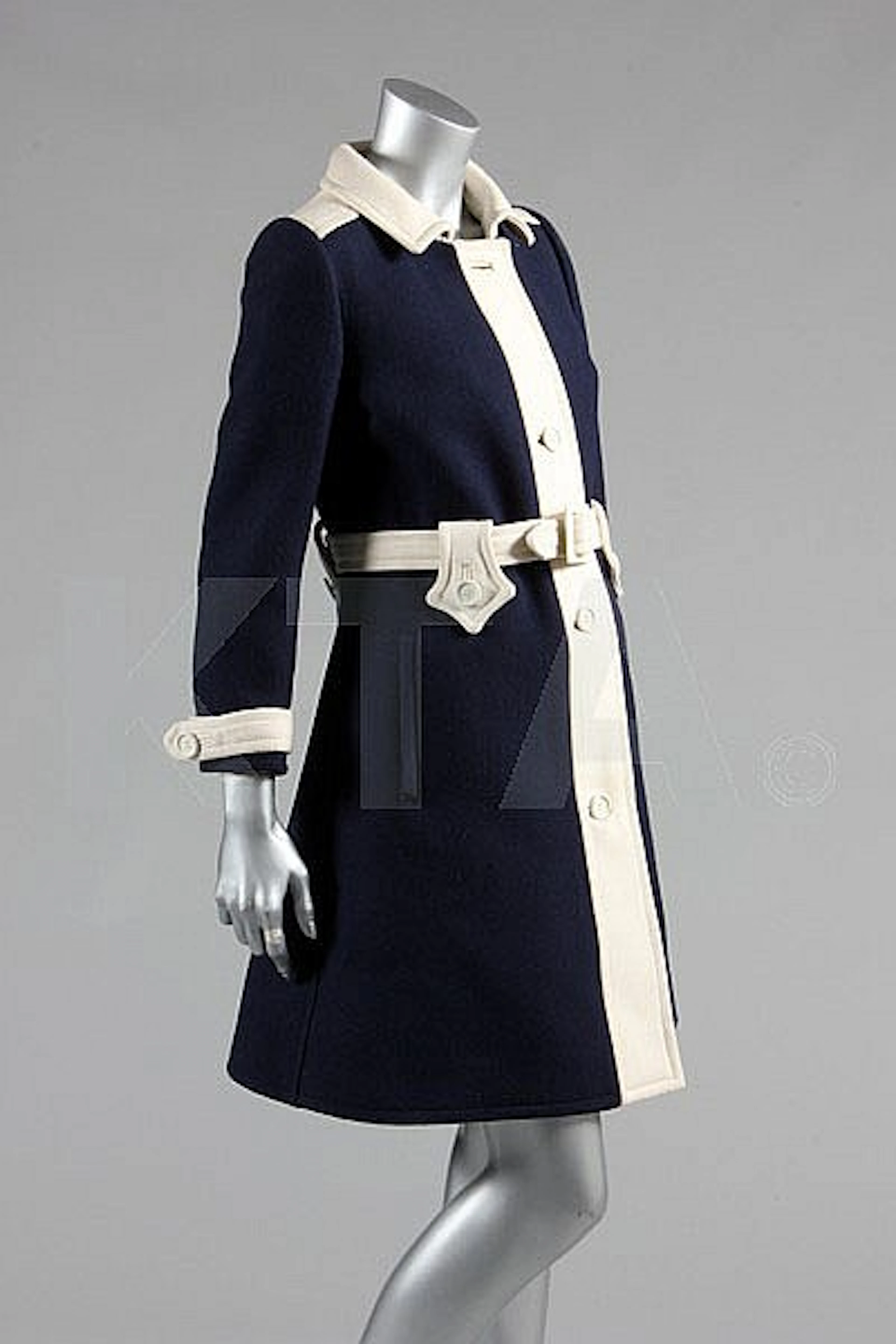 A good André Courrèges couture navy wool coat,