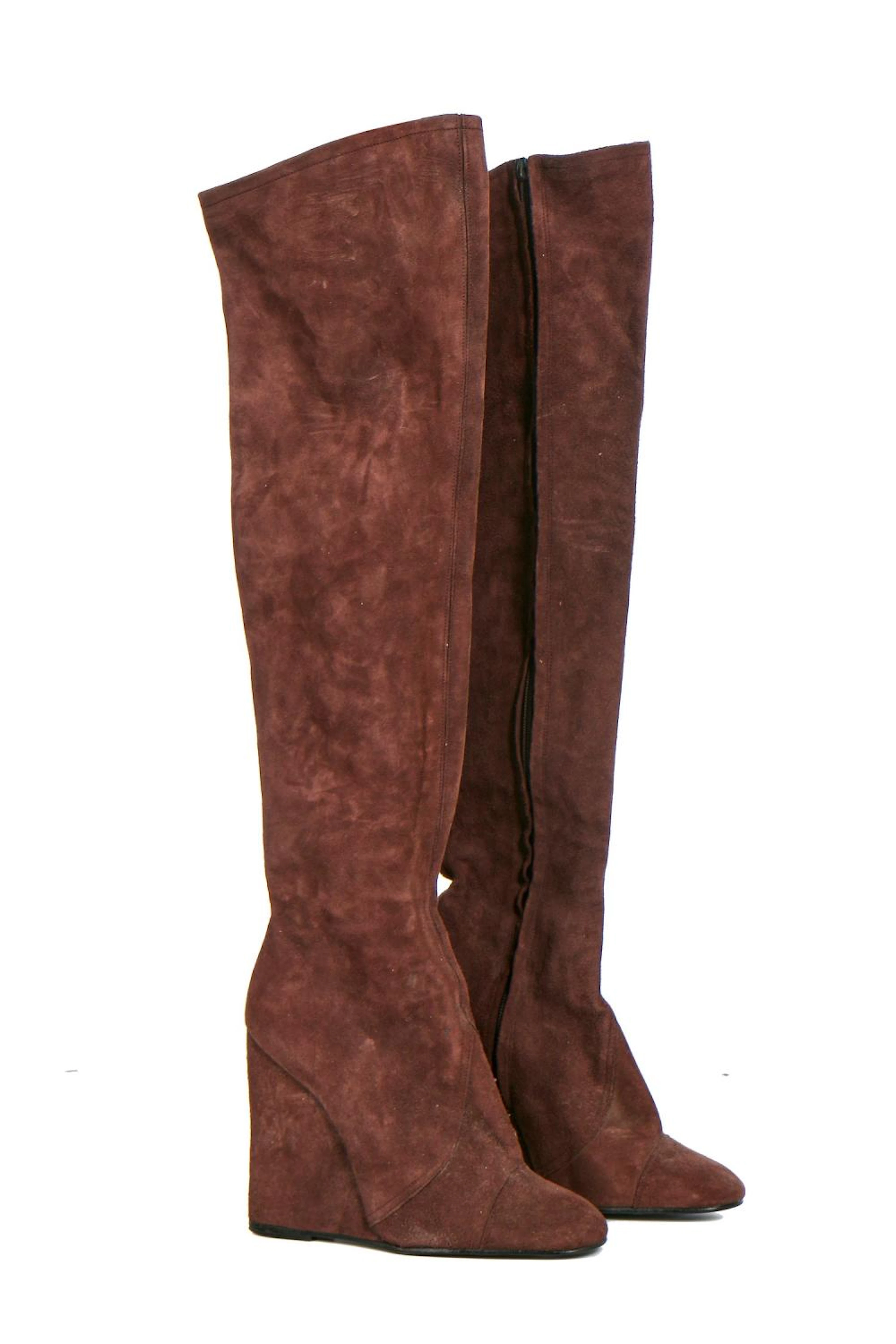 A rare pair of Biba knee-high wedge-heeled boots, 1970s,