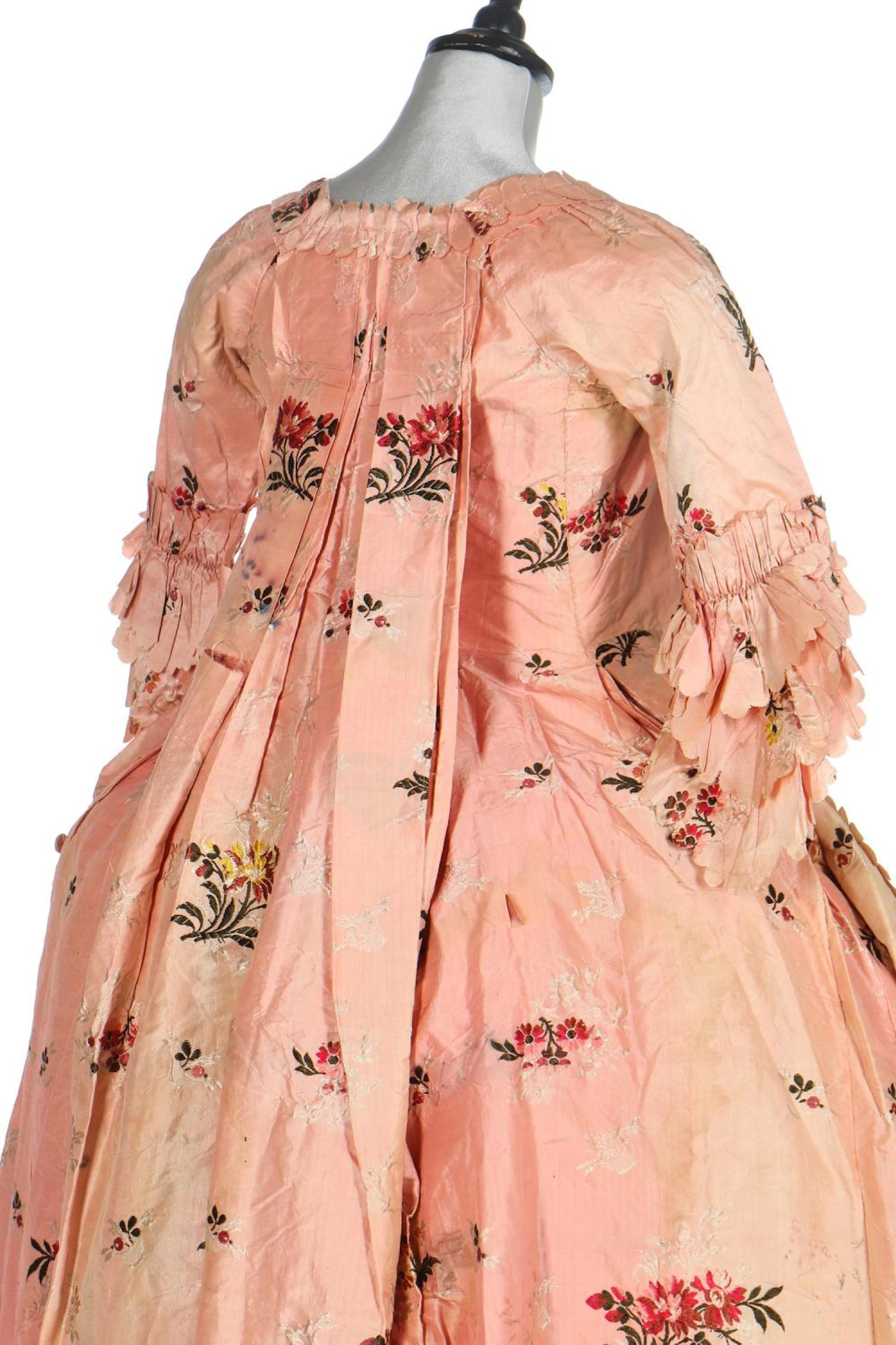A Spitalfields brocaded pink silk robe à la Française, 1760s,