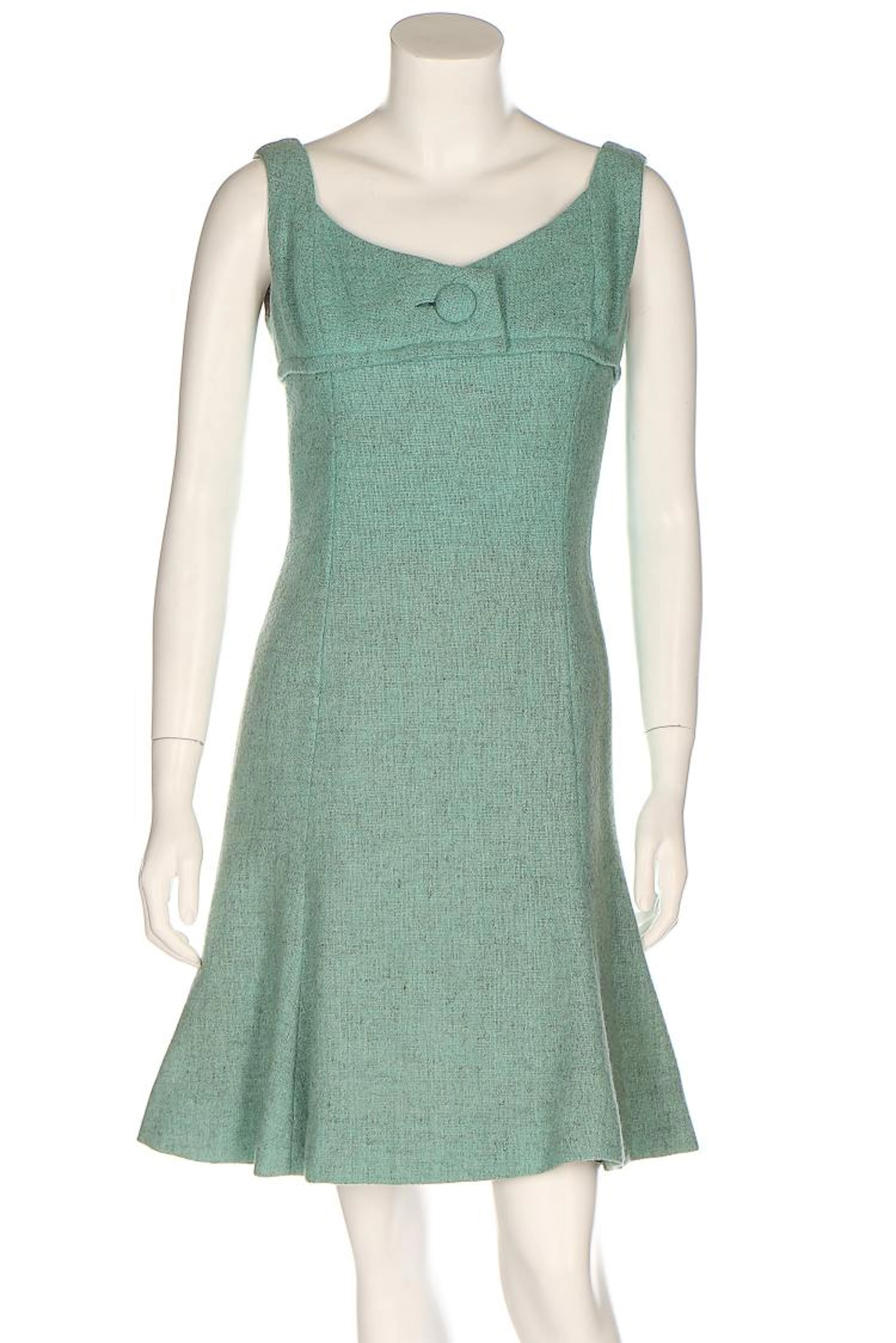 A Mary Quant teal blue tweed dress, early 1960s, large gold label, size 10