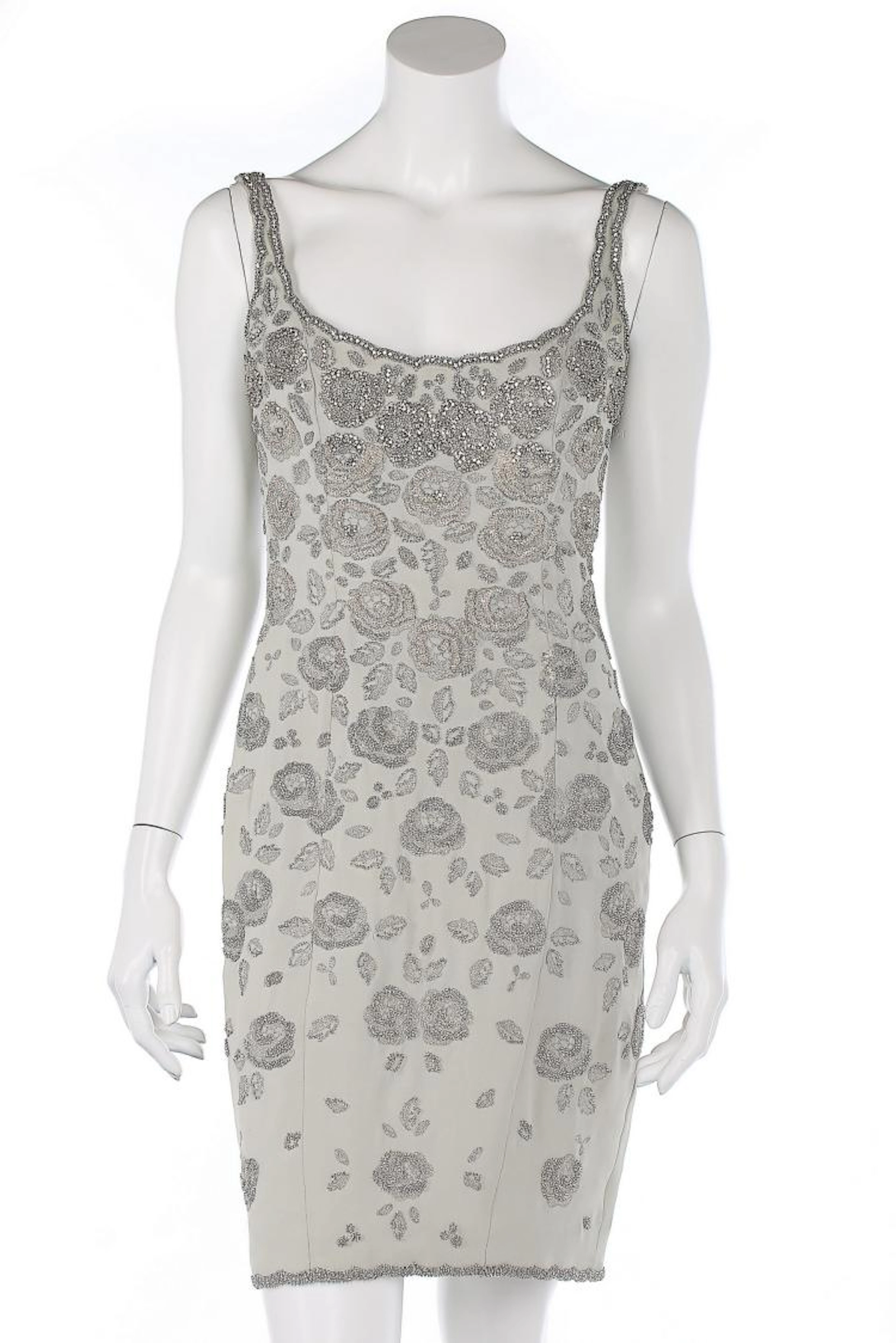 A Catherine Walker couture beaded blue-grey Taroni silk cocktail dress
