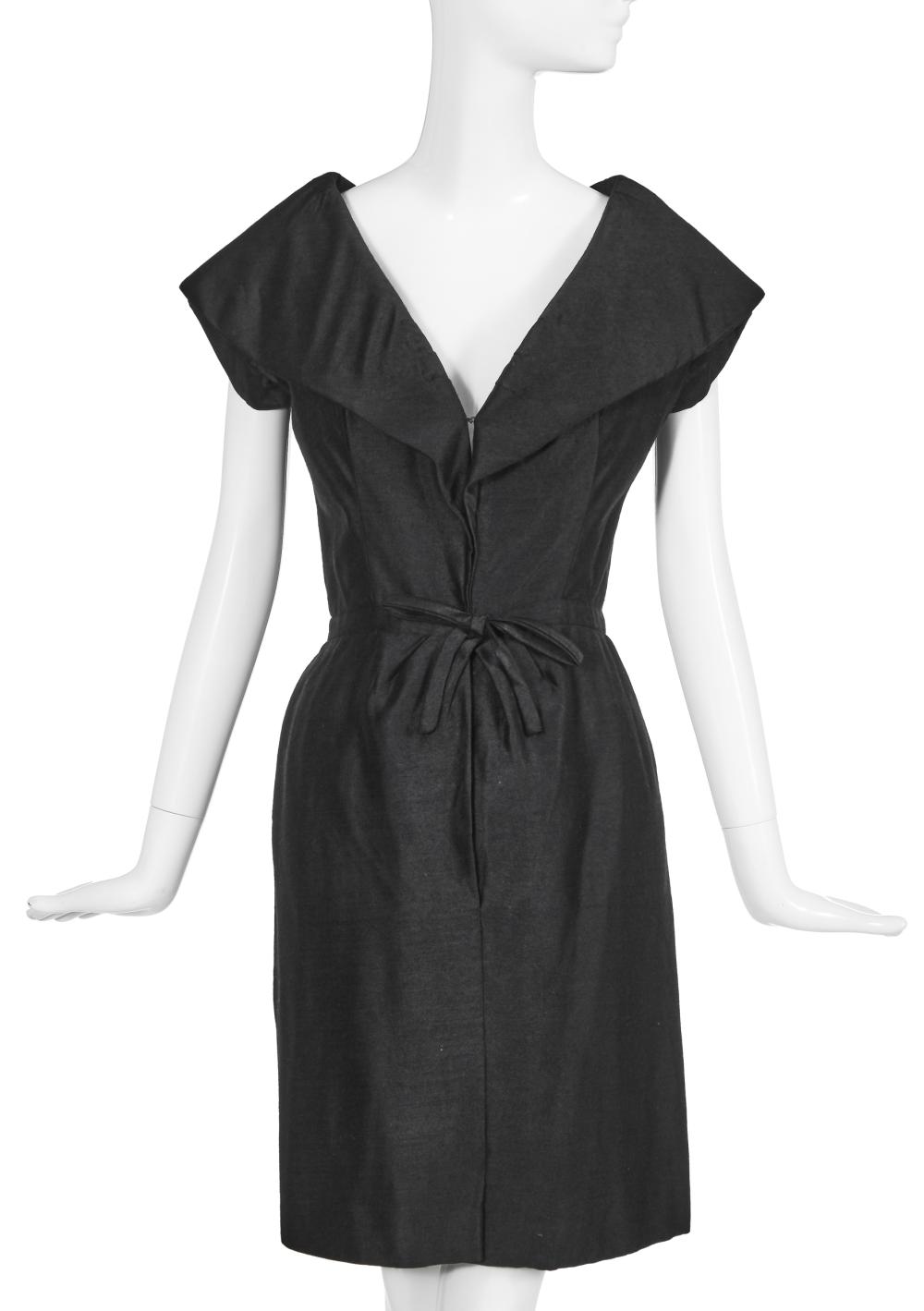 A Christian Dior London black slubbed silk dinner dress, circa 1953