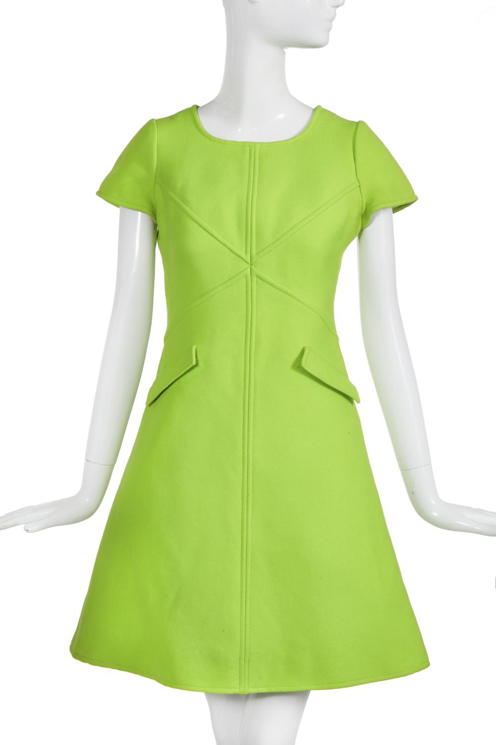 An André Courrèges lime-green day dress, circa 1967