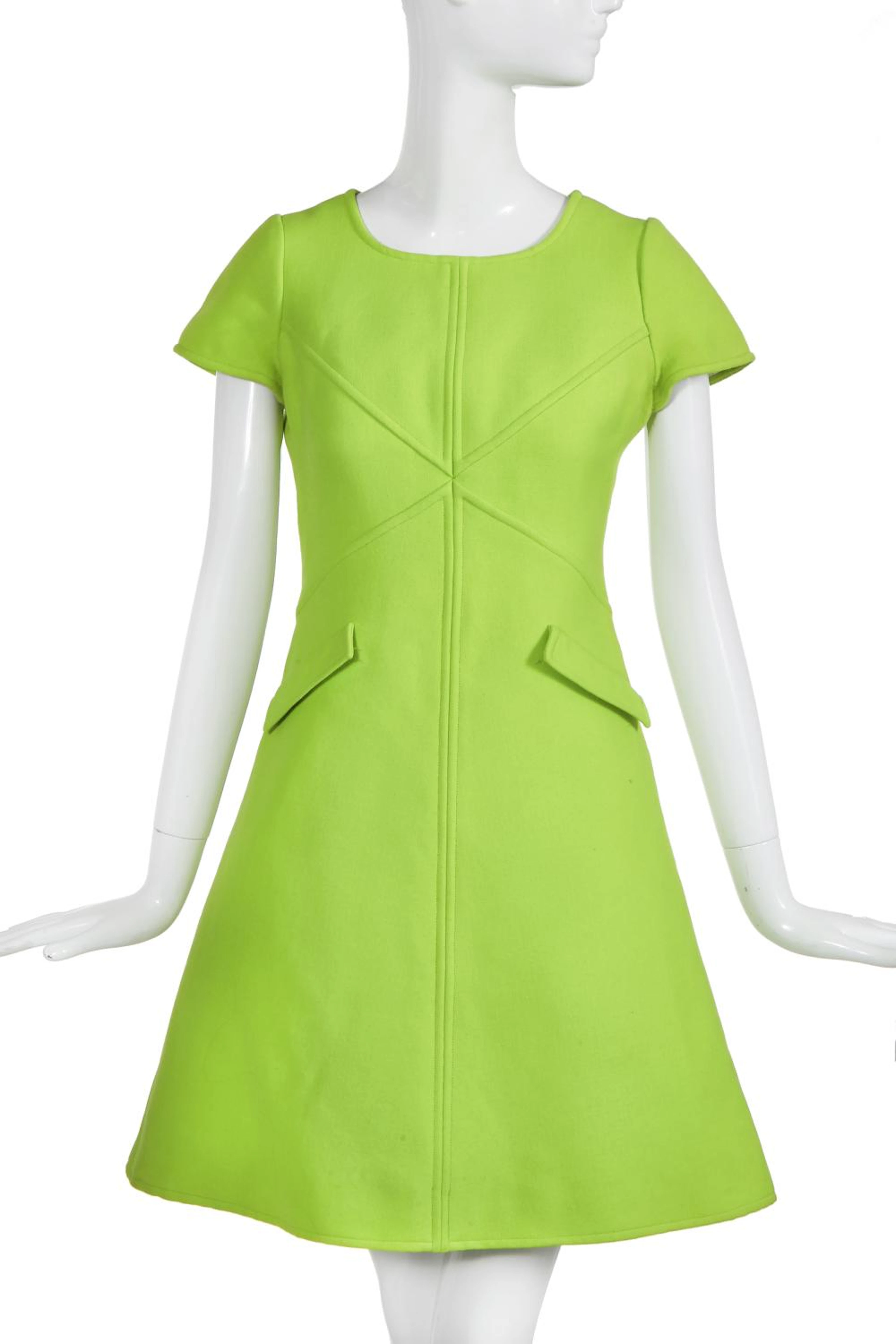 An André Courrèges lime-green day dress, circa 1967