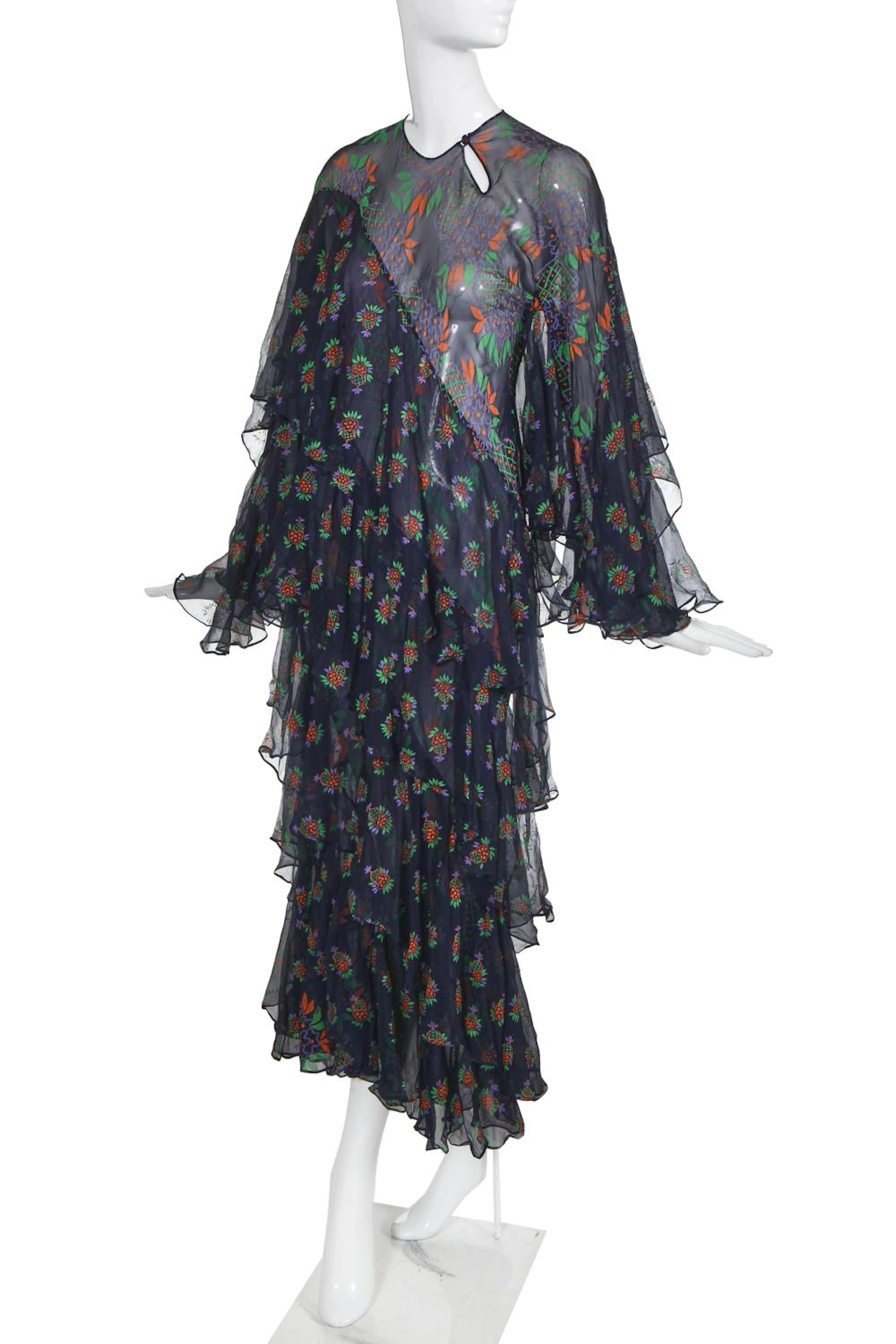 A good Ossie Clark/Celia Birtwell 'Ziggy Stardust' printed chiffon dress, 1970s