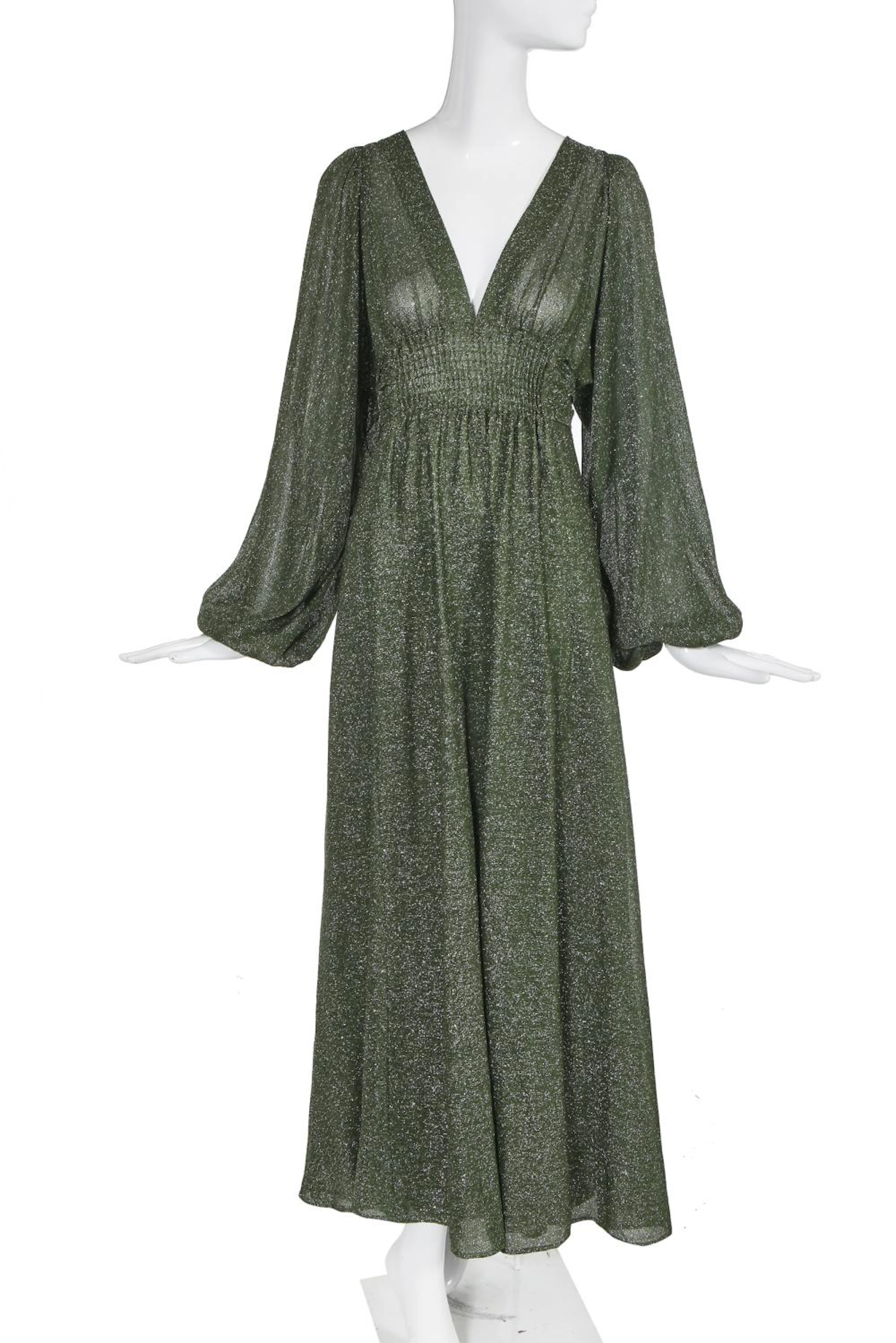 An Ossie Clark for Radley green lurex evening gown, 1970s,