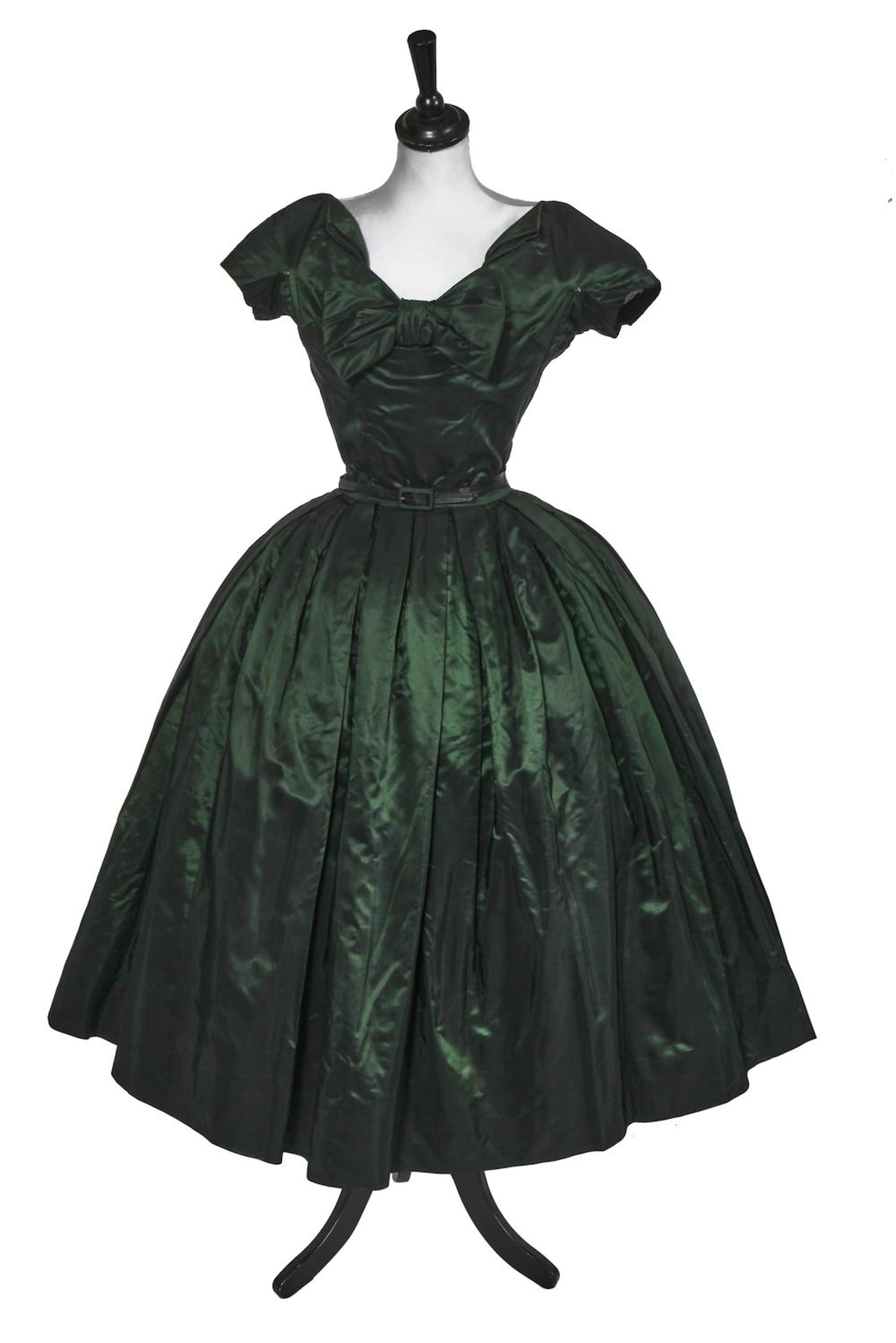 A Christian Dior London shot-green taffeta evening gown, circa 1955,