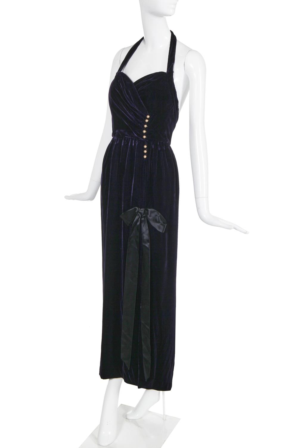 A Chanel deep purple velvet halterneck dress, late 1980s-early 1990s