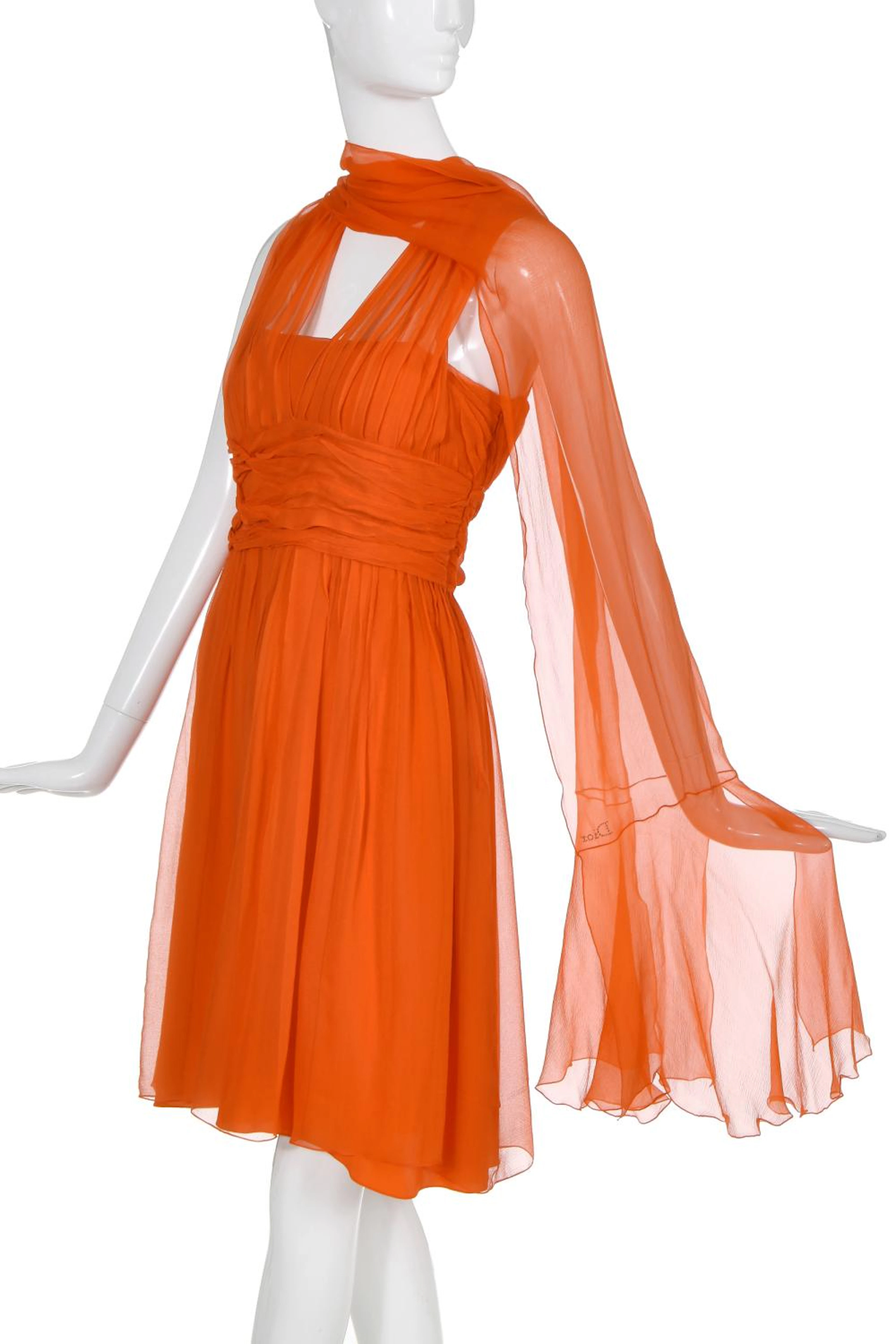 A Christian Dior by John Galliano orange chiffon cocktail dress, 2007