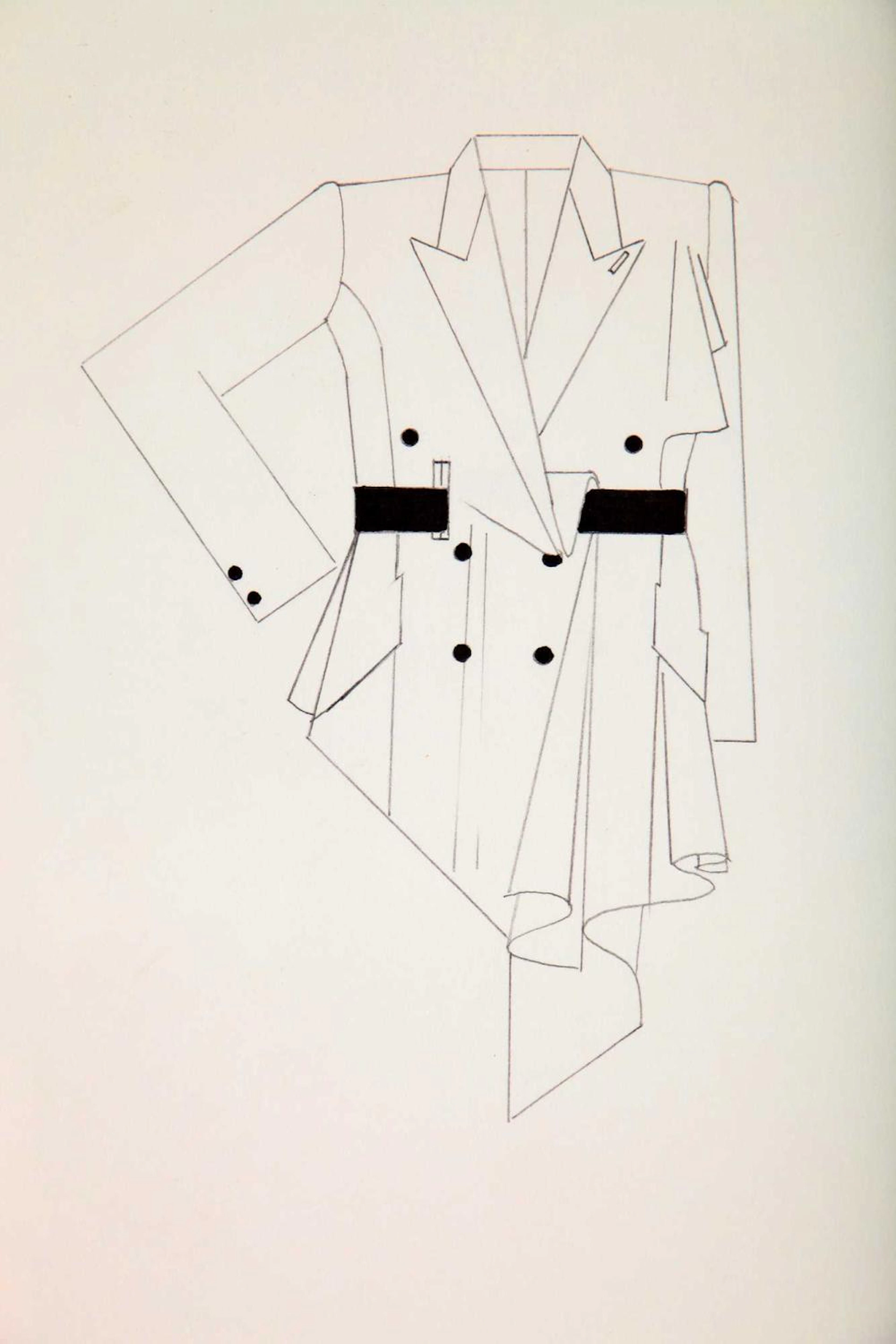 Line drawings for John Galliano's 'Hairclips' collection, Autumn-Winter 1988-89