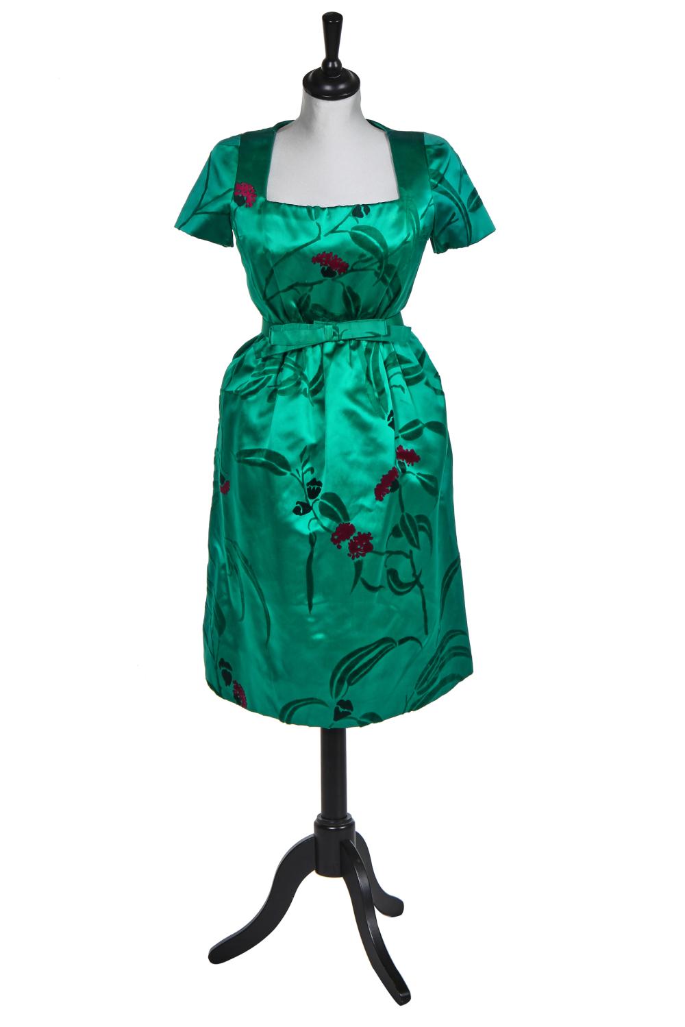 A Christian Dior by Marc Bohan green satin cocktail dress, early 1960s