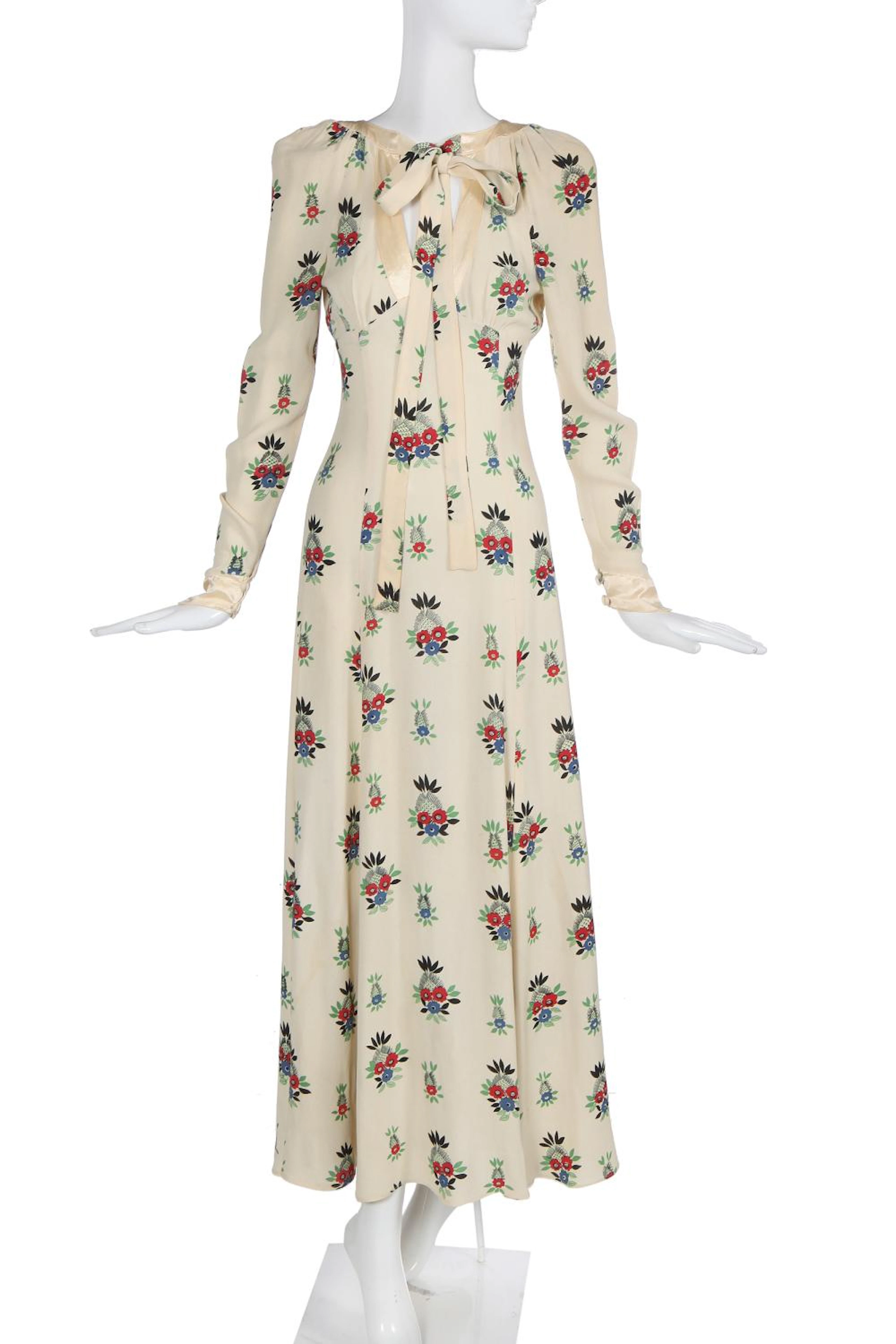 An Ossie Clark/Celia Birtwell printed ivory moss crêpe dress, 1974