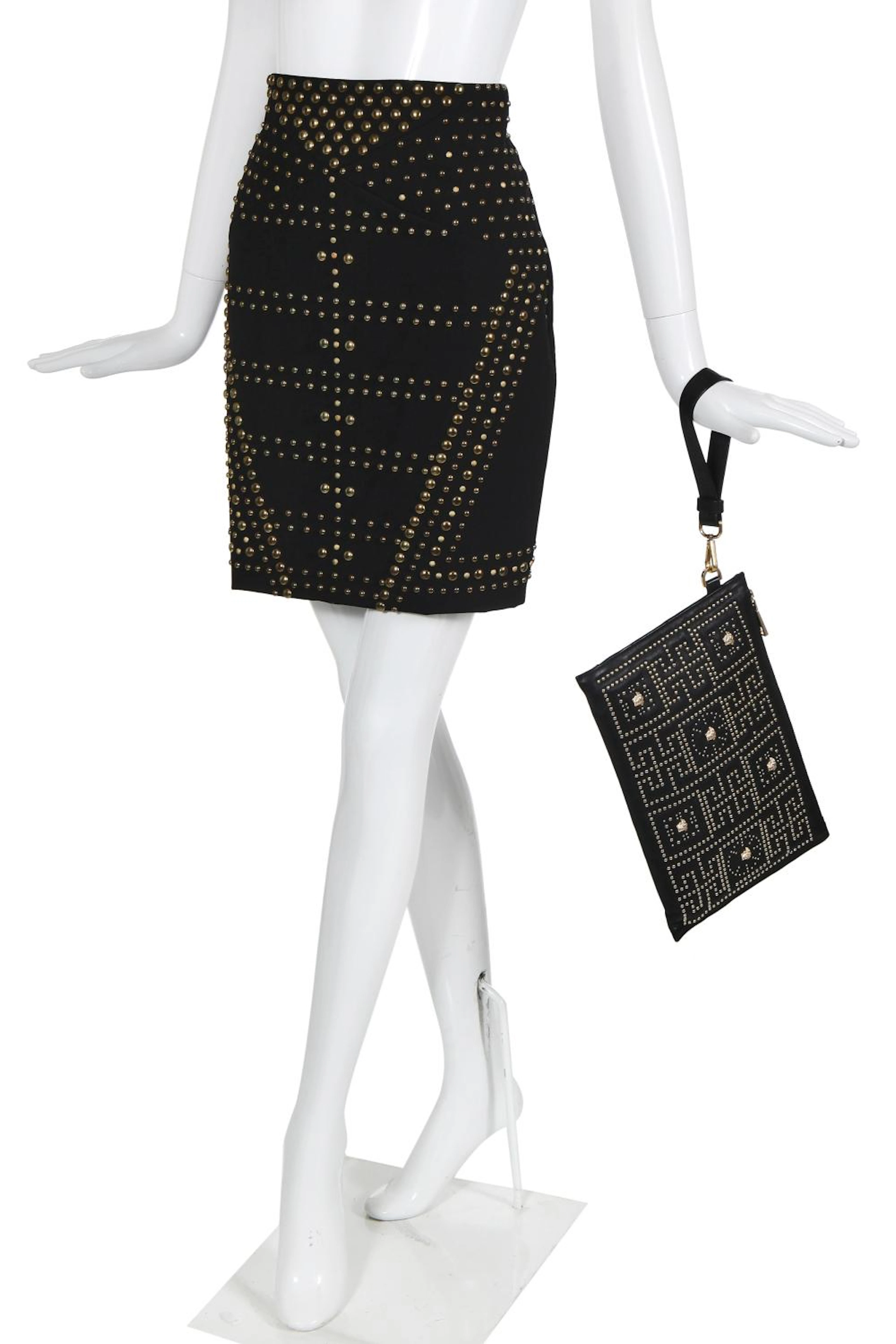 A Versace studded handbag and skirt, moder