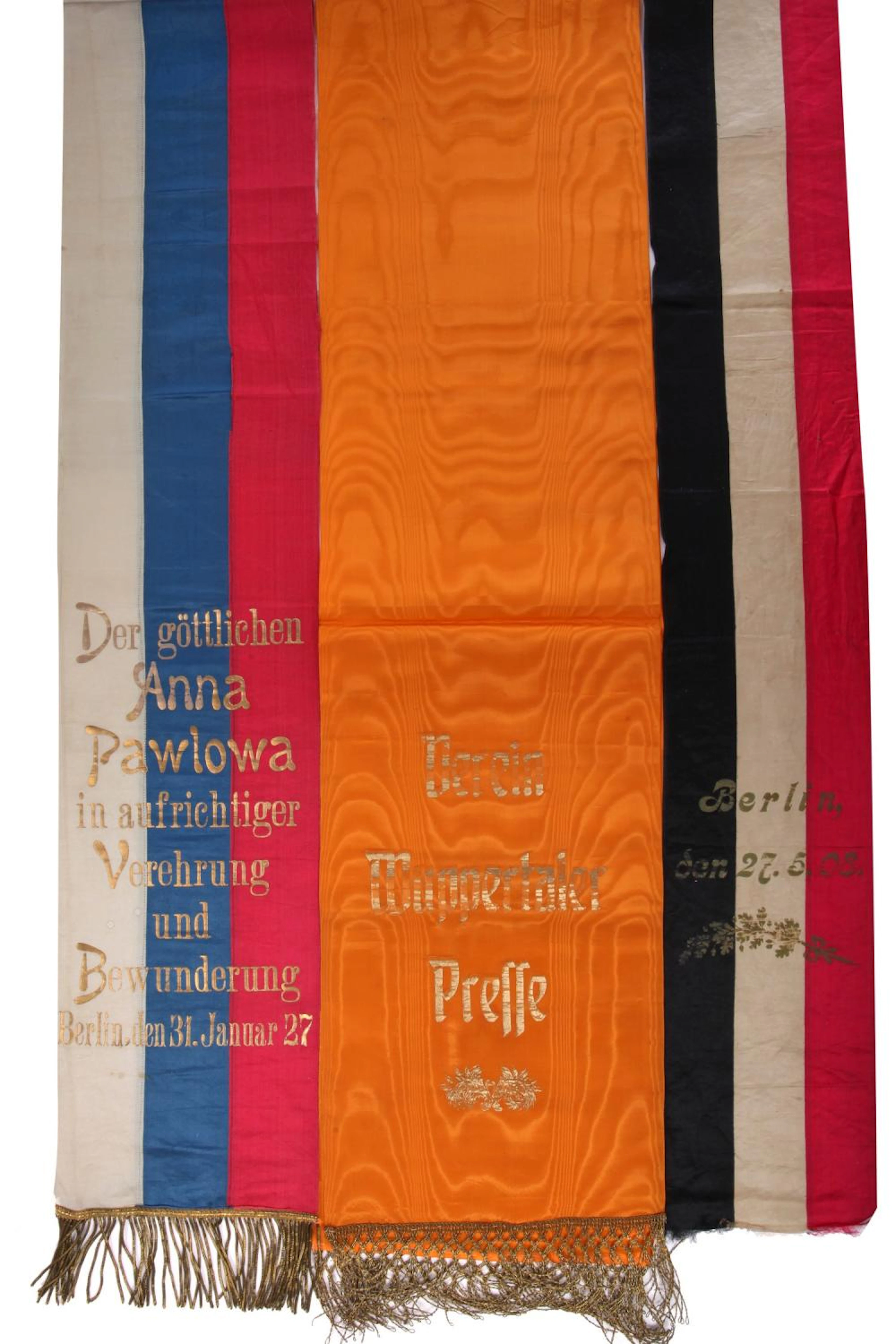 A group of bouquet ribbons, presented to Anna Pavlova, German, 1908-1920s,