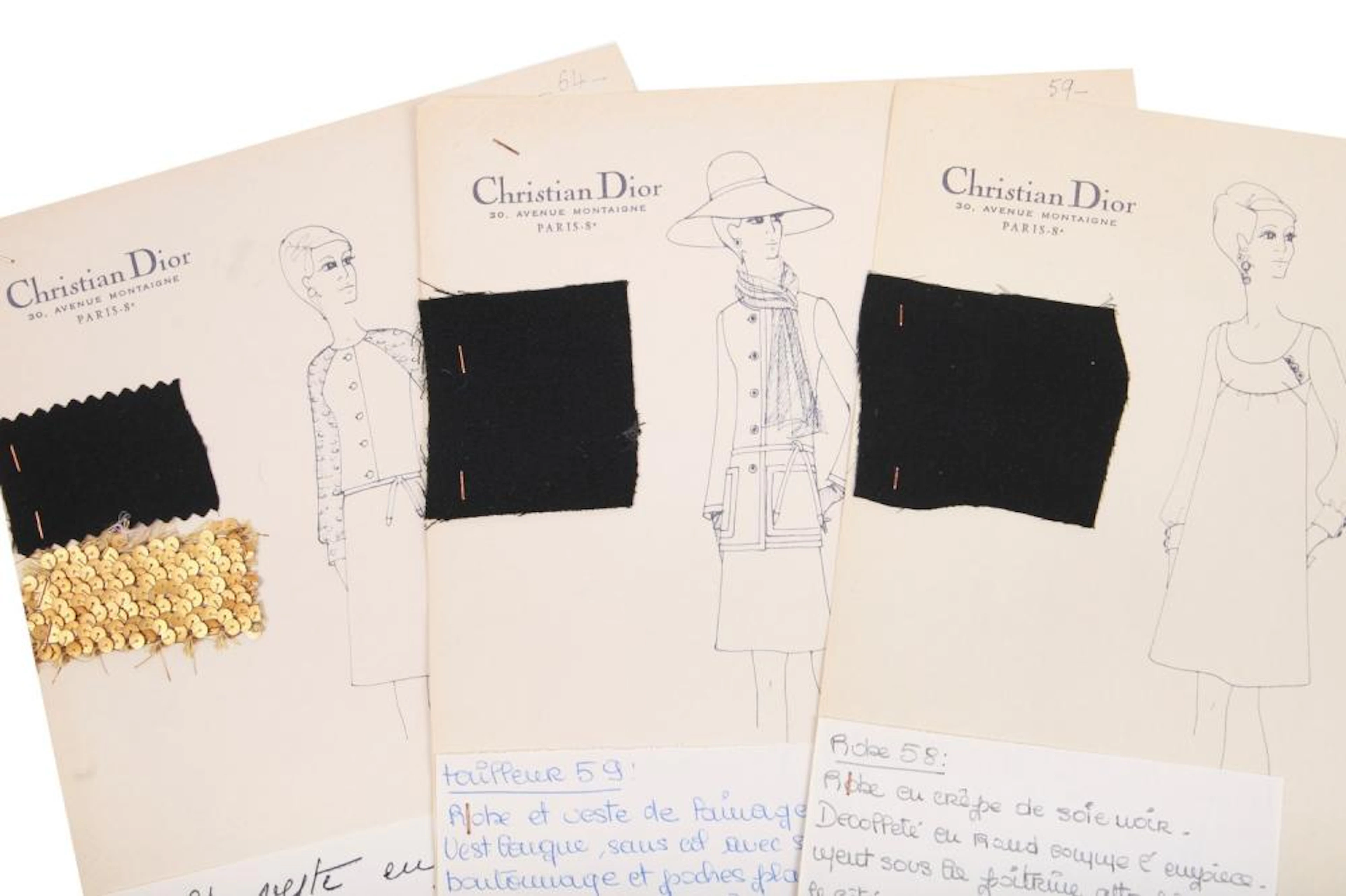 Christian Dior by Marc Bohan couture fashion sketches, Autumn-Winter 1968-69,