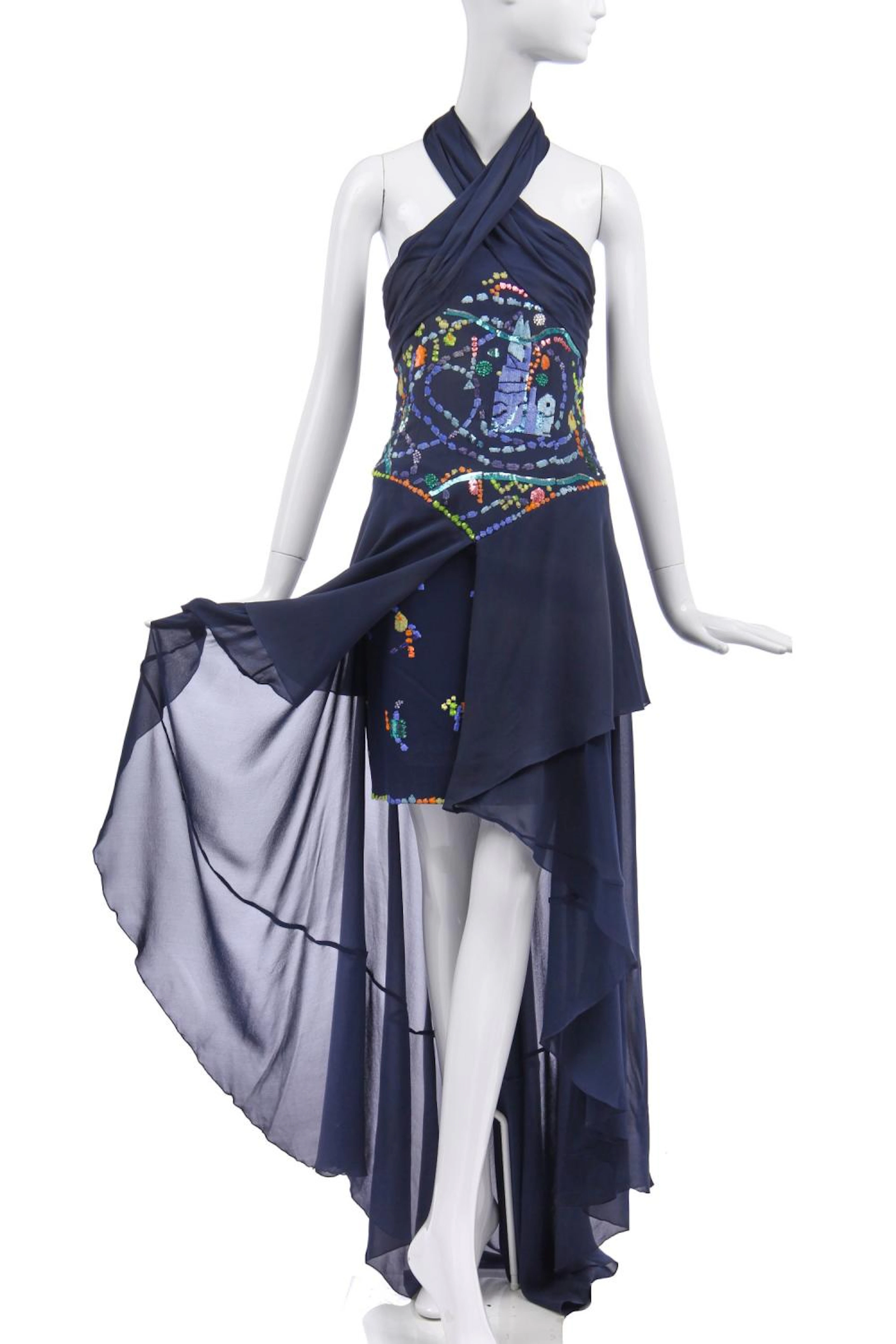 A Karl Lagerfeld navy chiffon evening ensemble, 1980s,