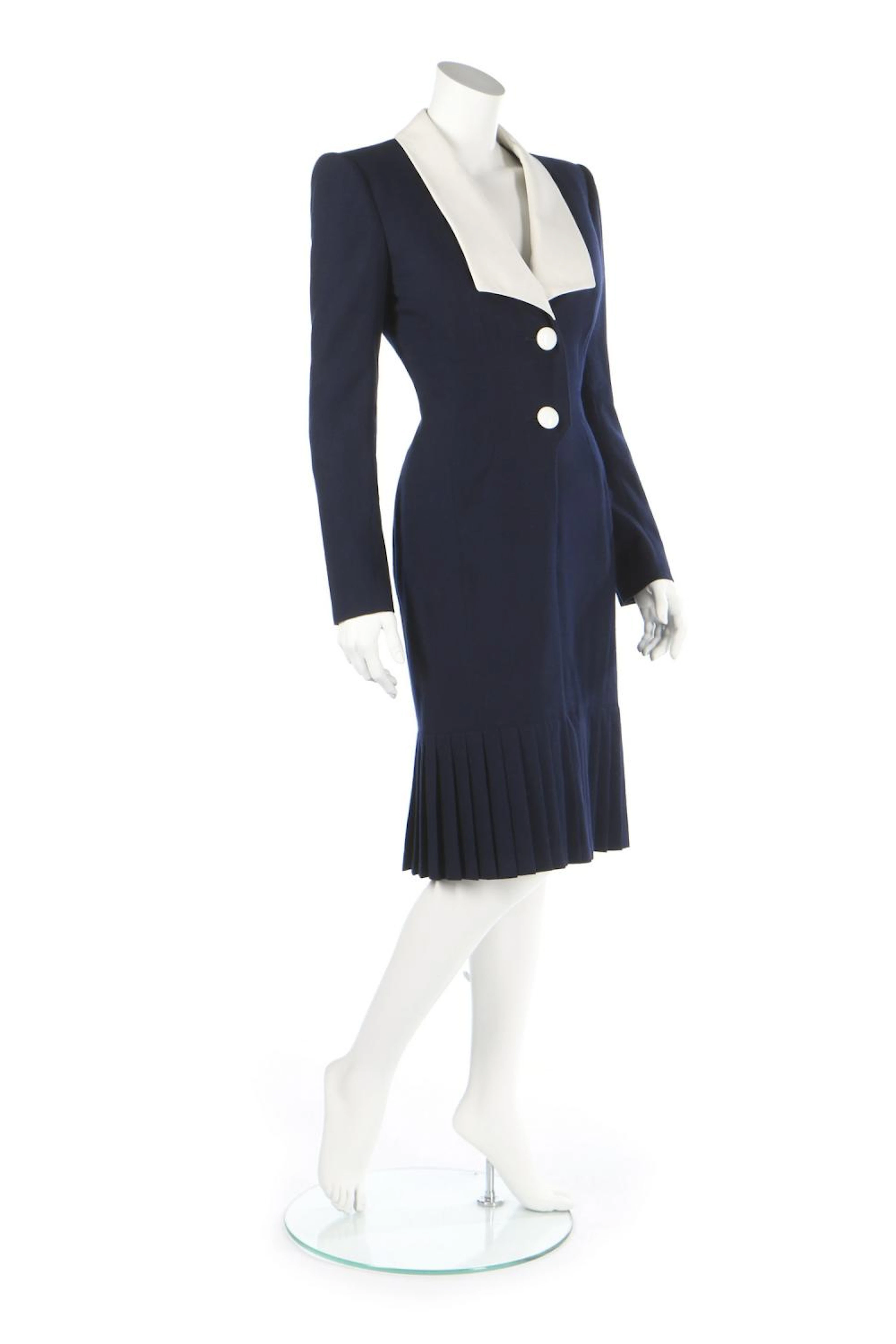 Princess Diana's Catherine Walker navy wool day dress, circa 1989, labelled