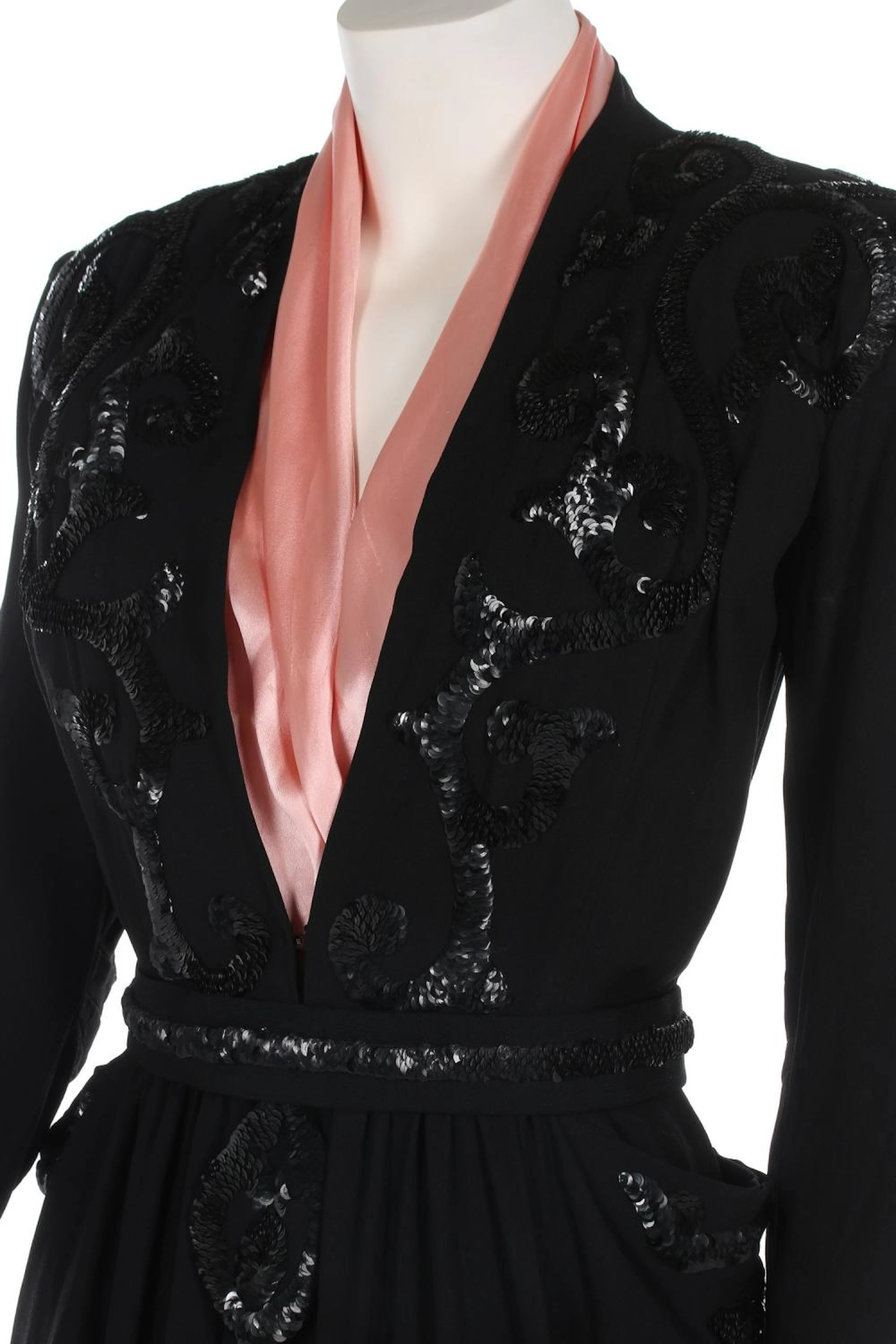 A Jeanne Lanvin couture sequined black crêpe evening gown, Autumn-Winter 19