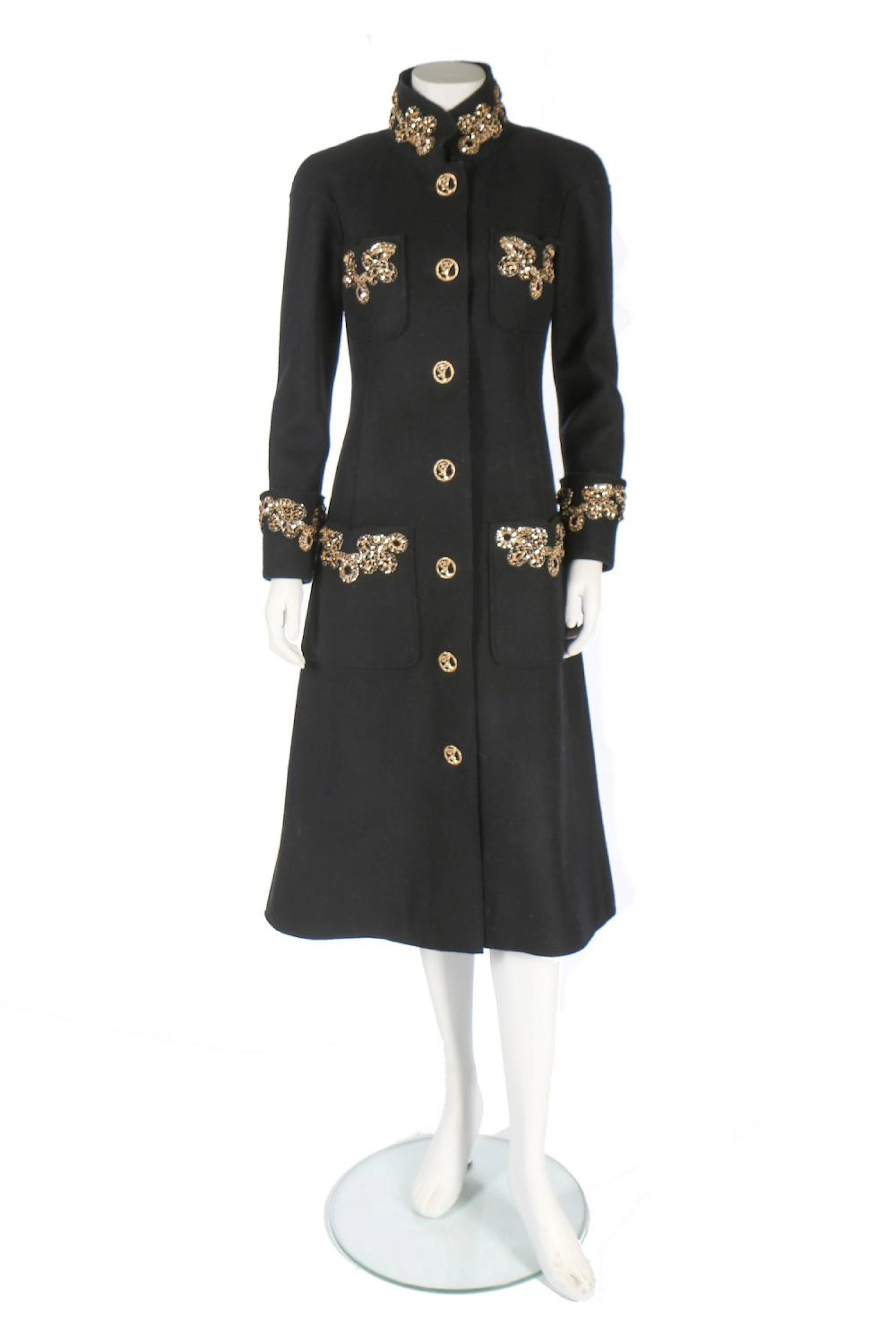 A good Chanel black wool coat with gilt passementerie, 'Paris-Salzburg'
