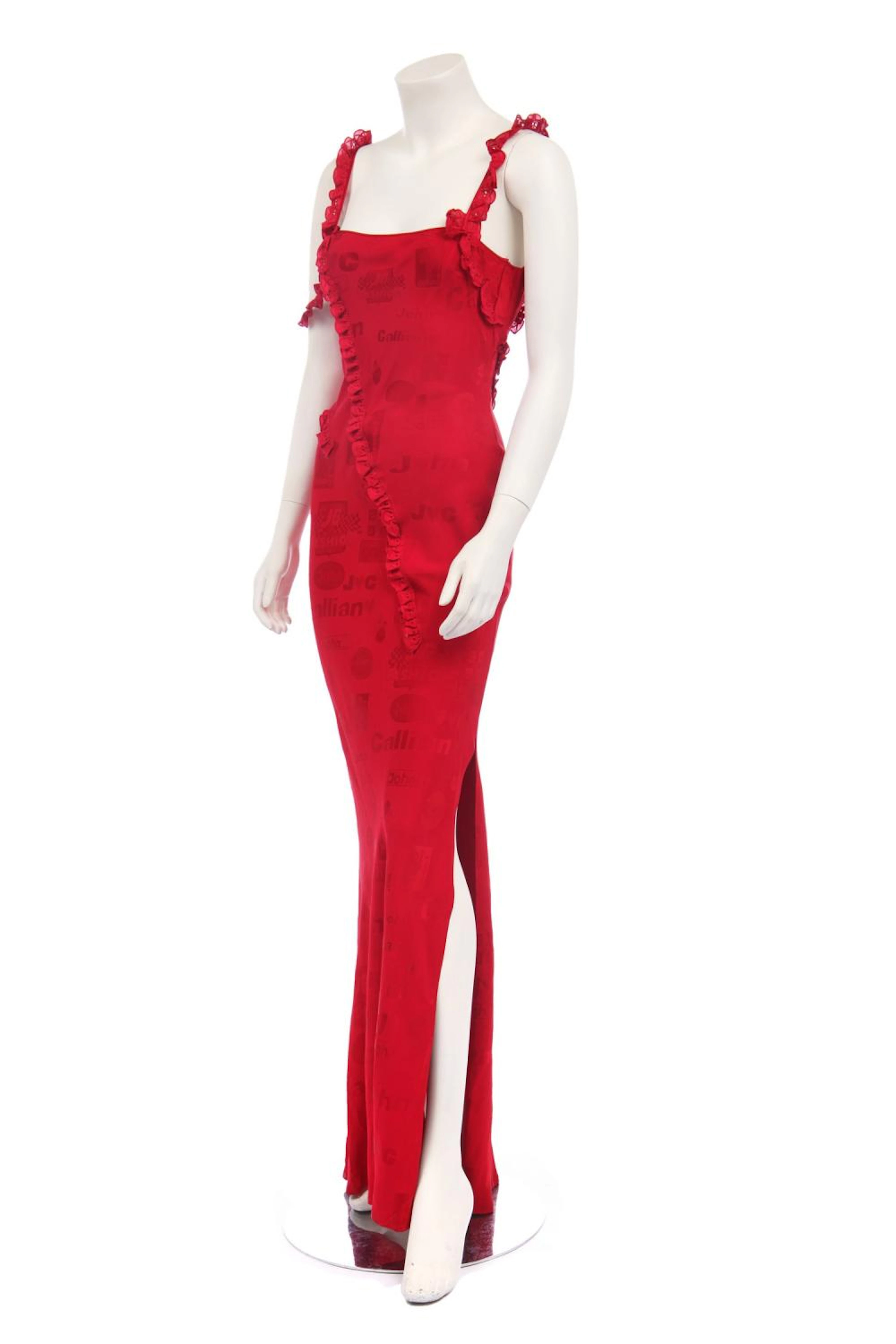 A John Galliano bias-cut red satin-backed crêpe evening gown