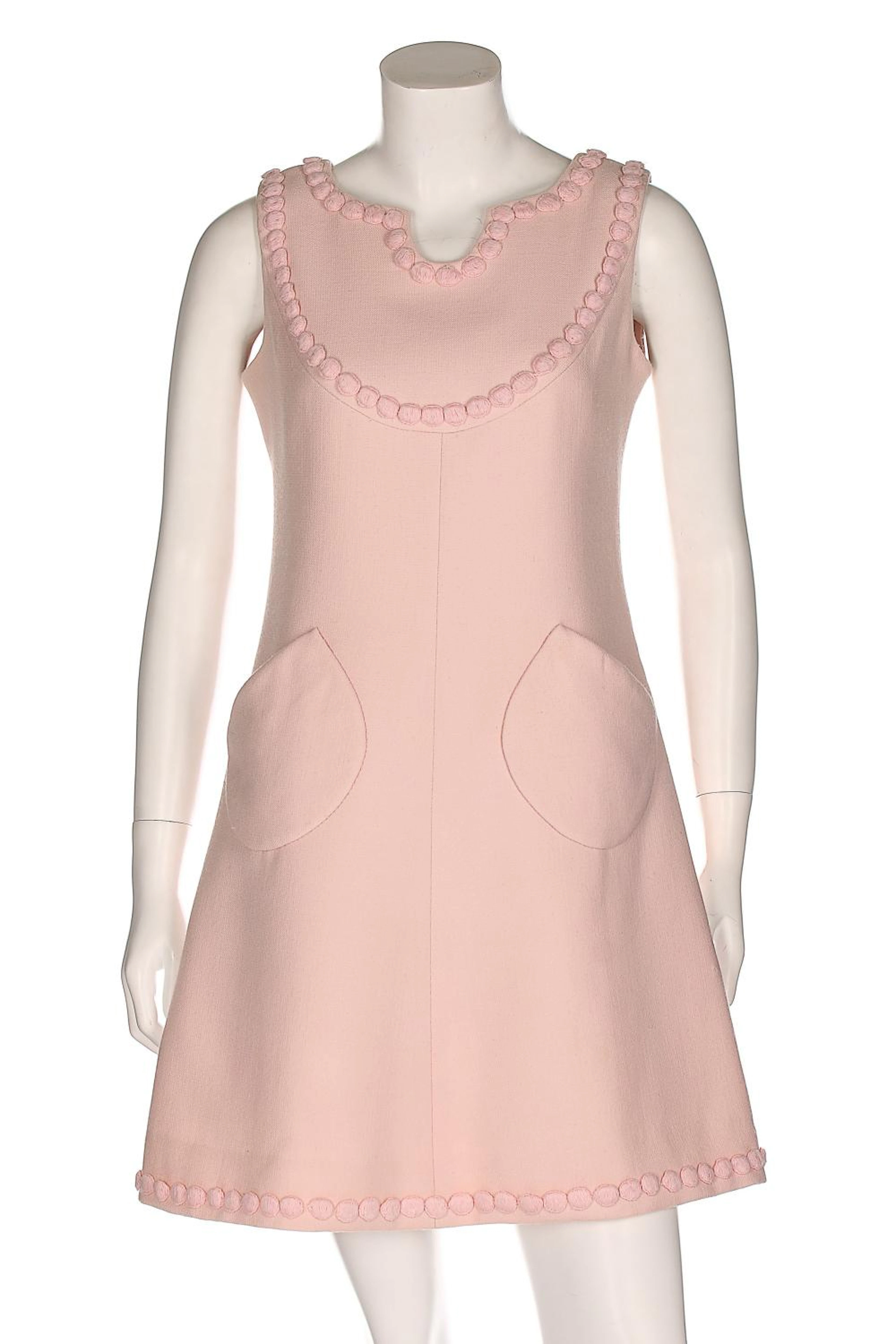 An André Courrèges couture pink wool cocktail dress, 1968, Paris labelled,