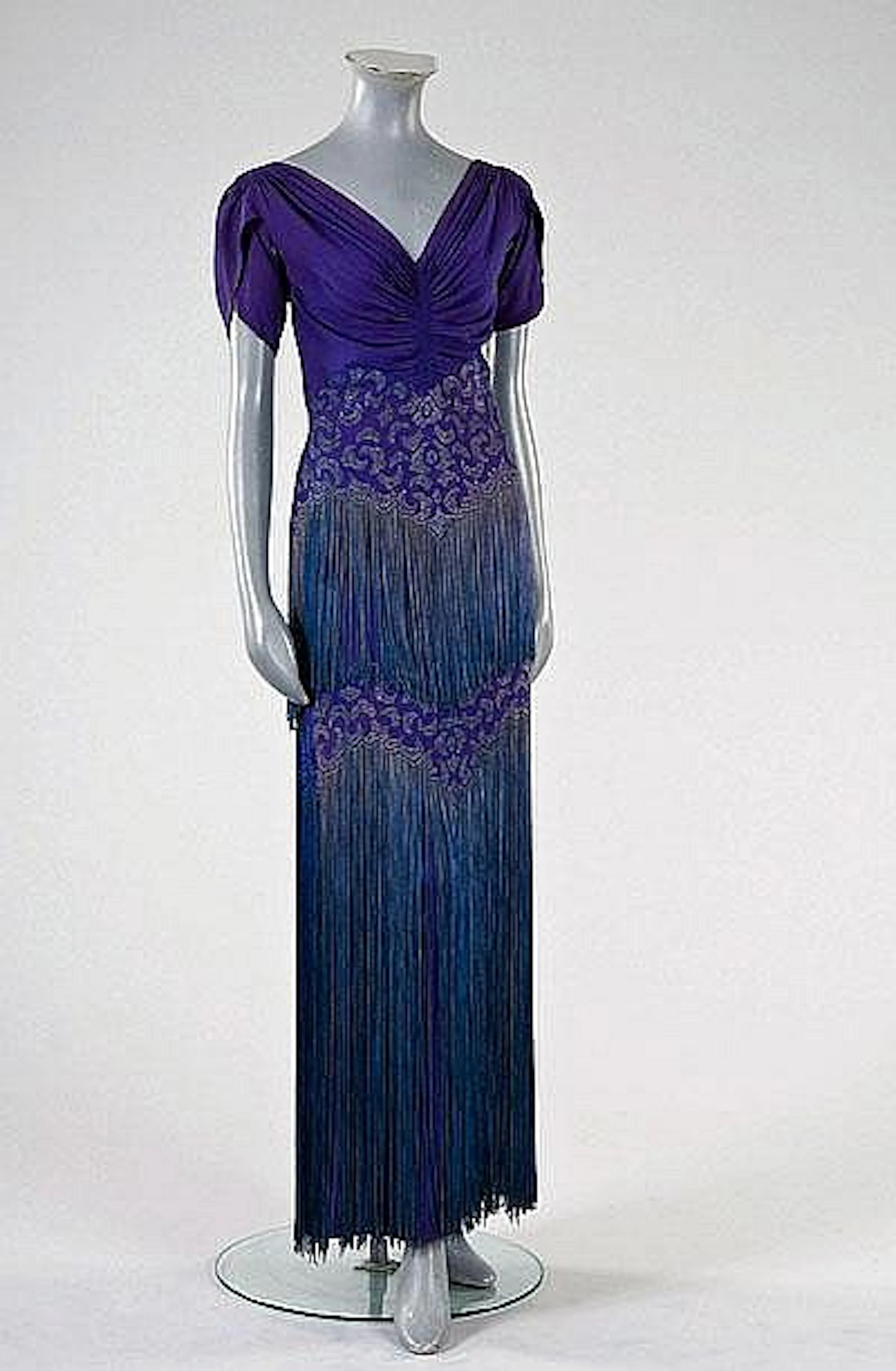 An early Mainbocher purple satin-backed crepe