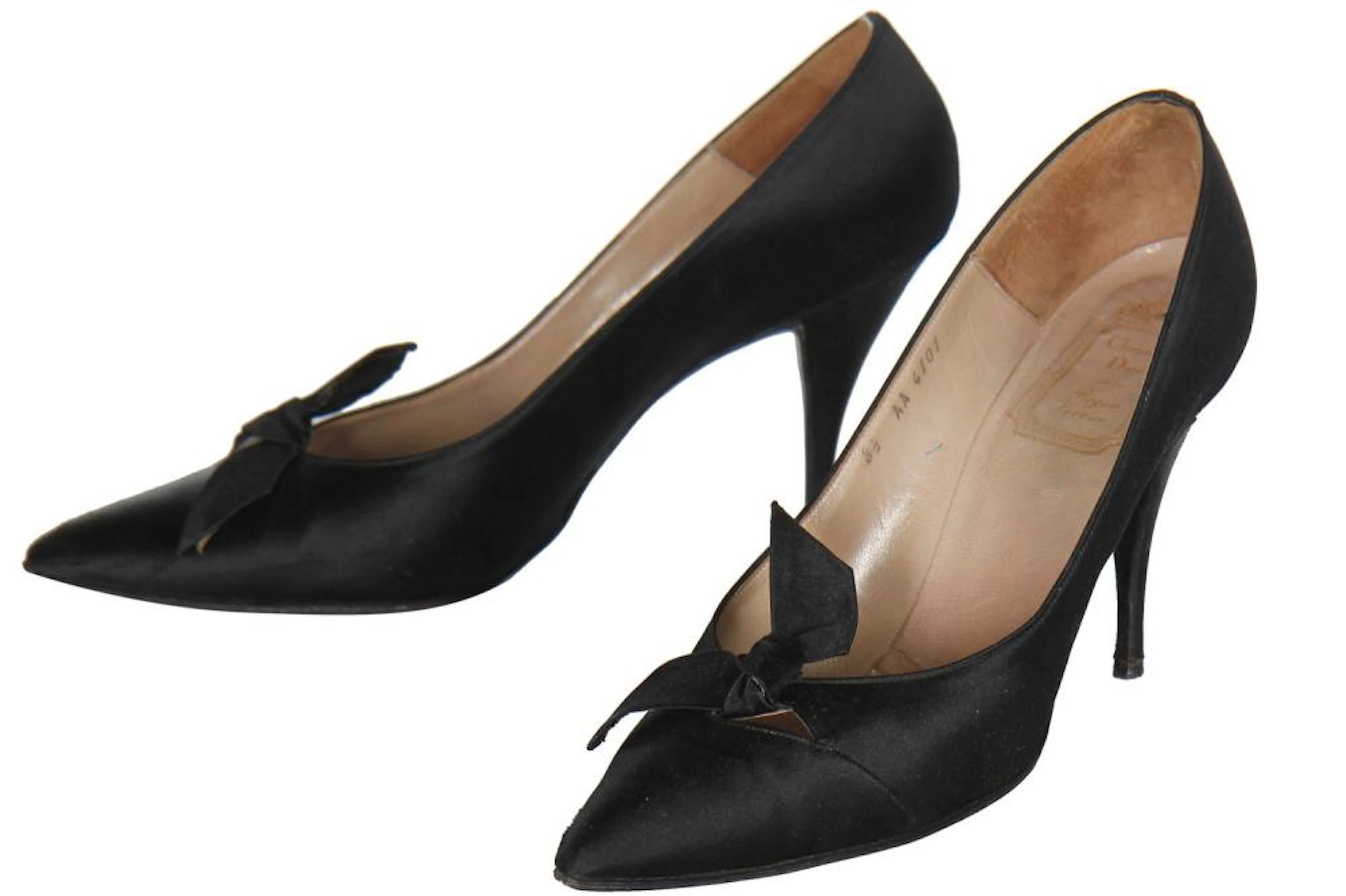 Roger Vivier for Christian Dior black satin evening shoes, 1960,