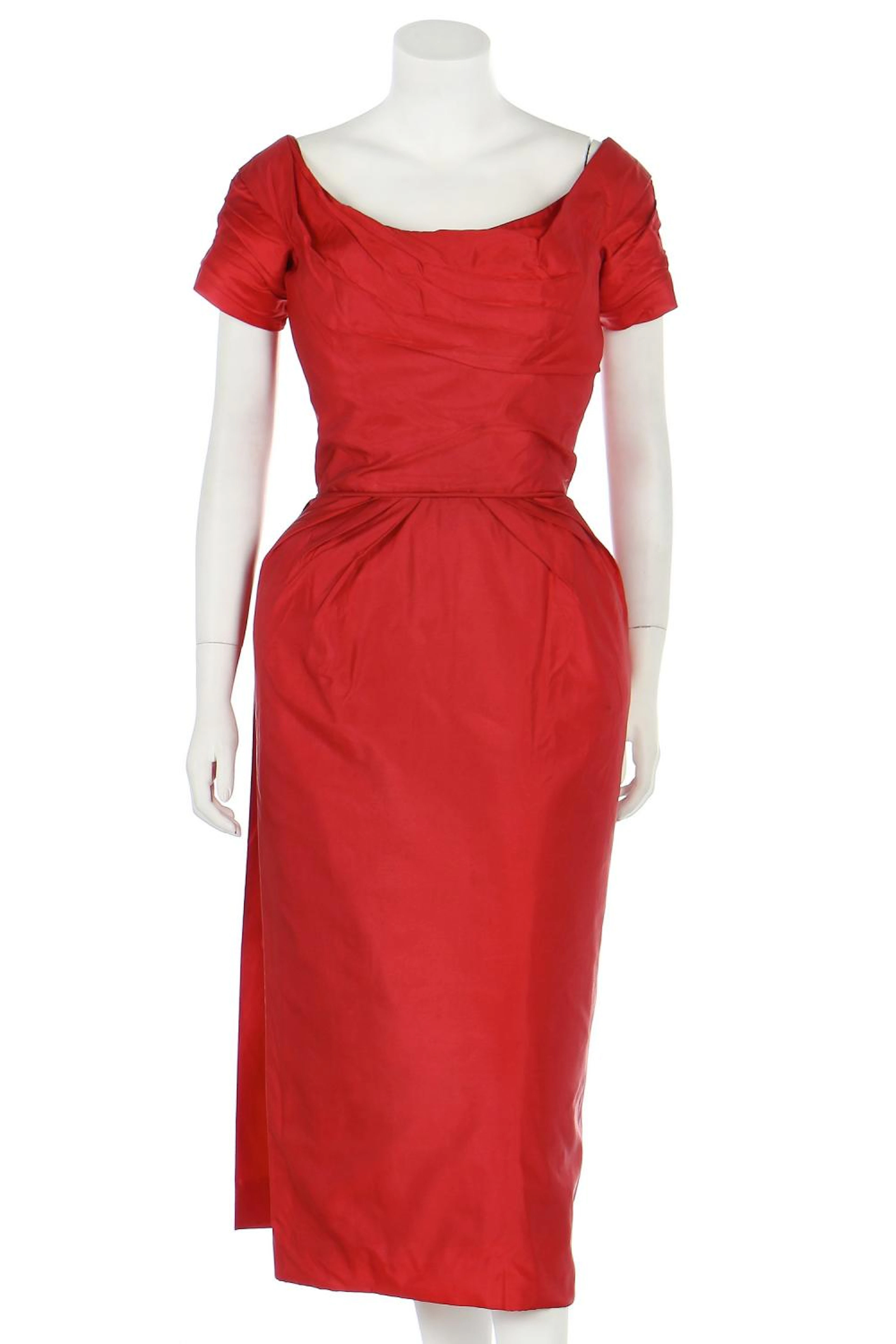 A Ceil Chapman red satin cocktail dress, circa 1960,
