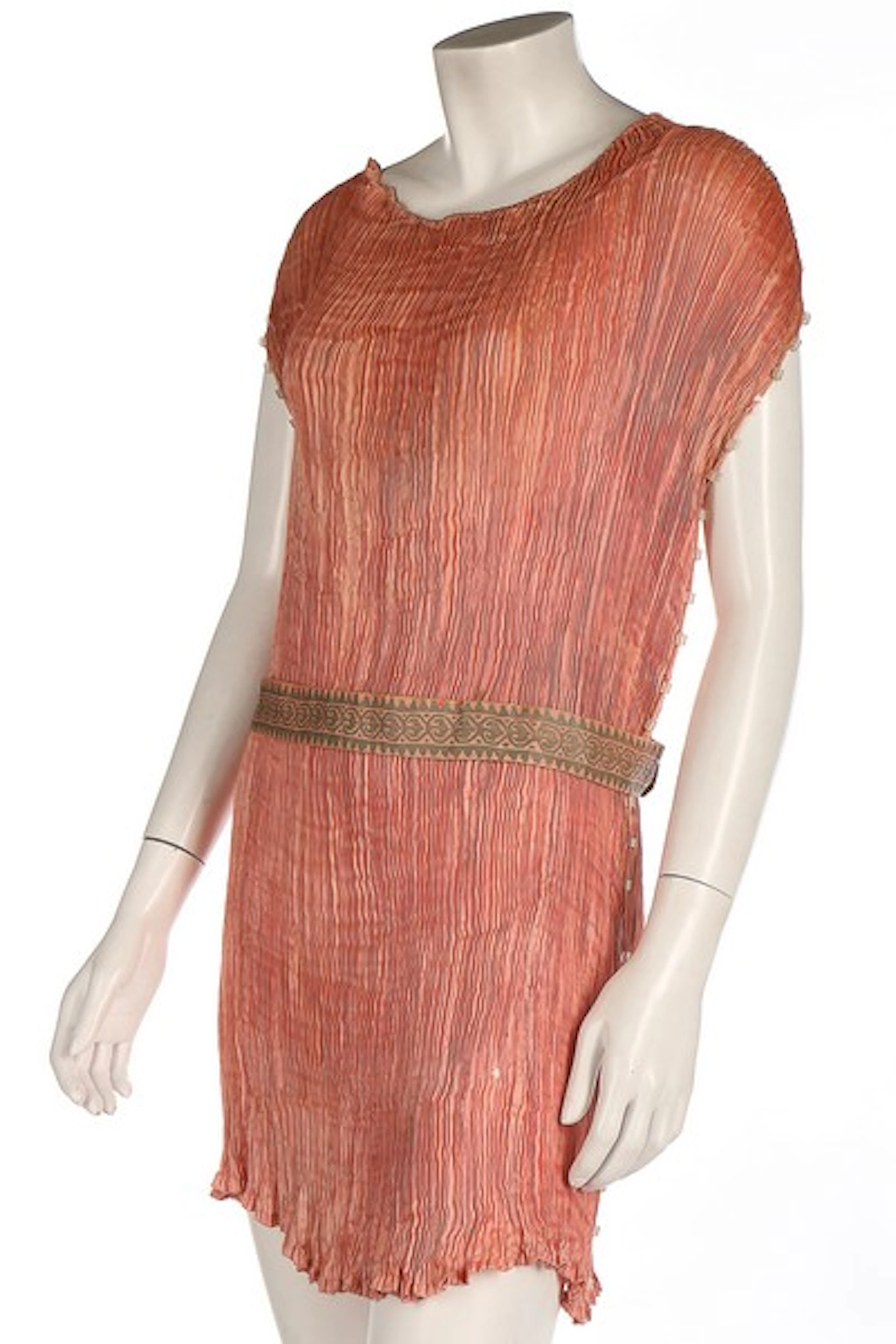 A Mariano Fortuny pink Delphos top and belt, 1920s, printed 'Fortuny' to th
