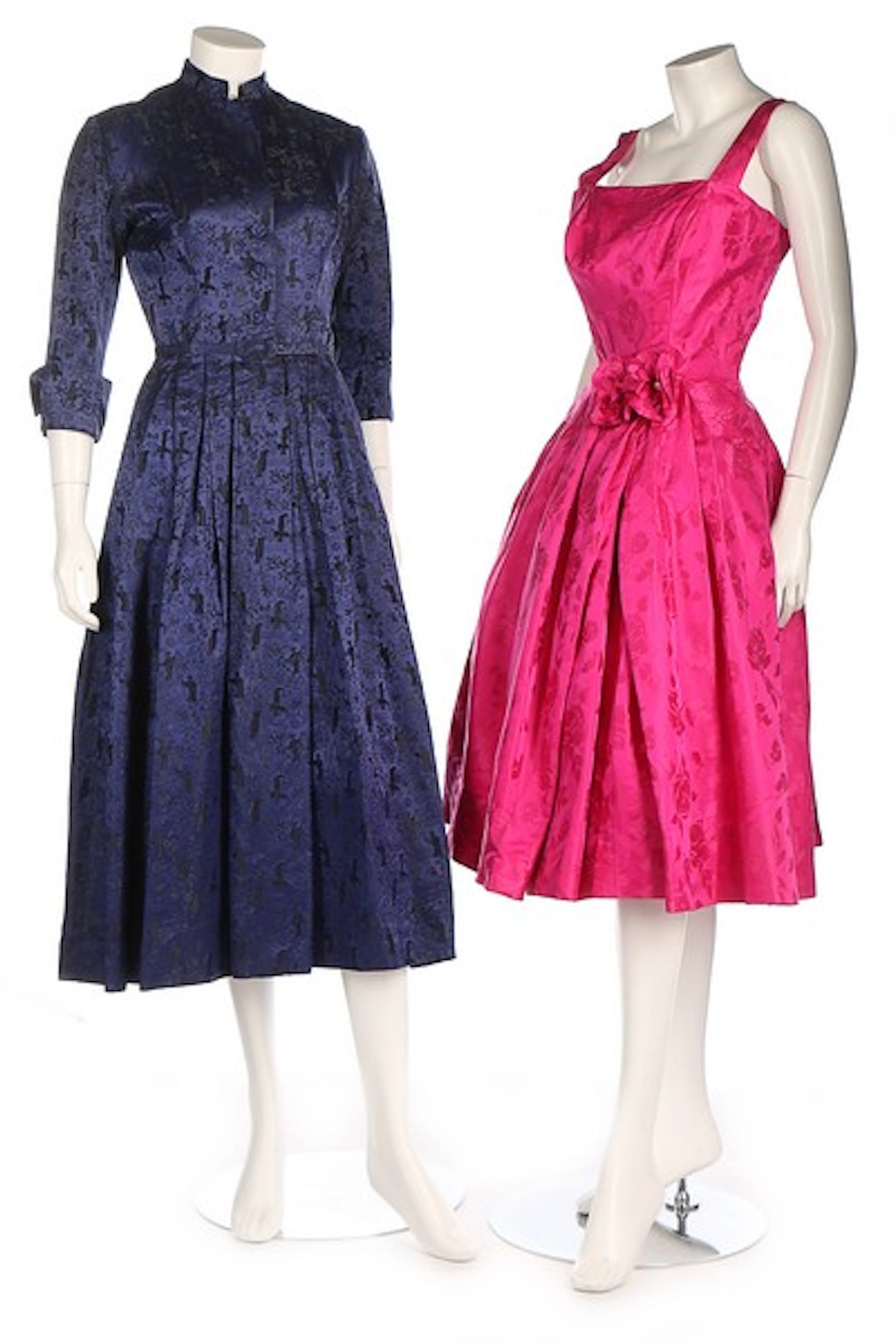 A Suzy Perette fuchsia pink damask cocktail dress, circa 1960, labelled, bu