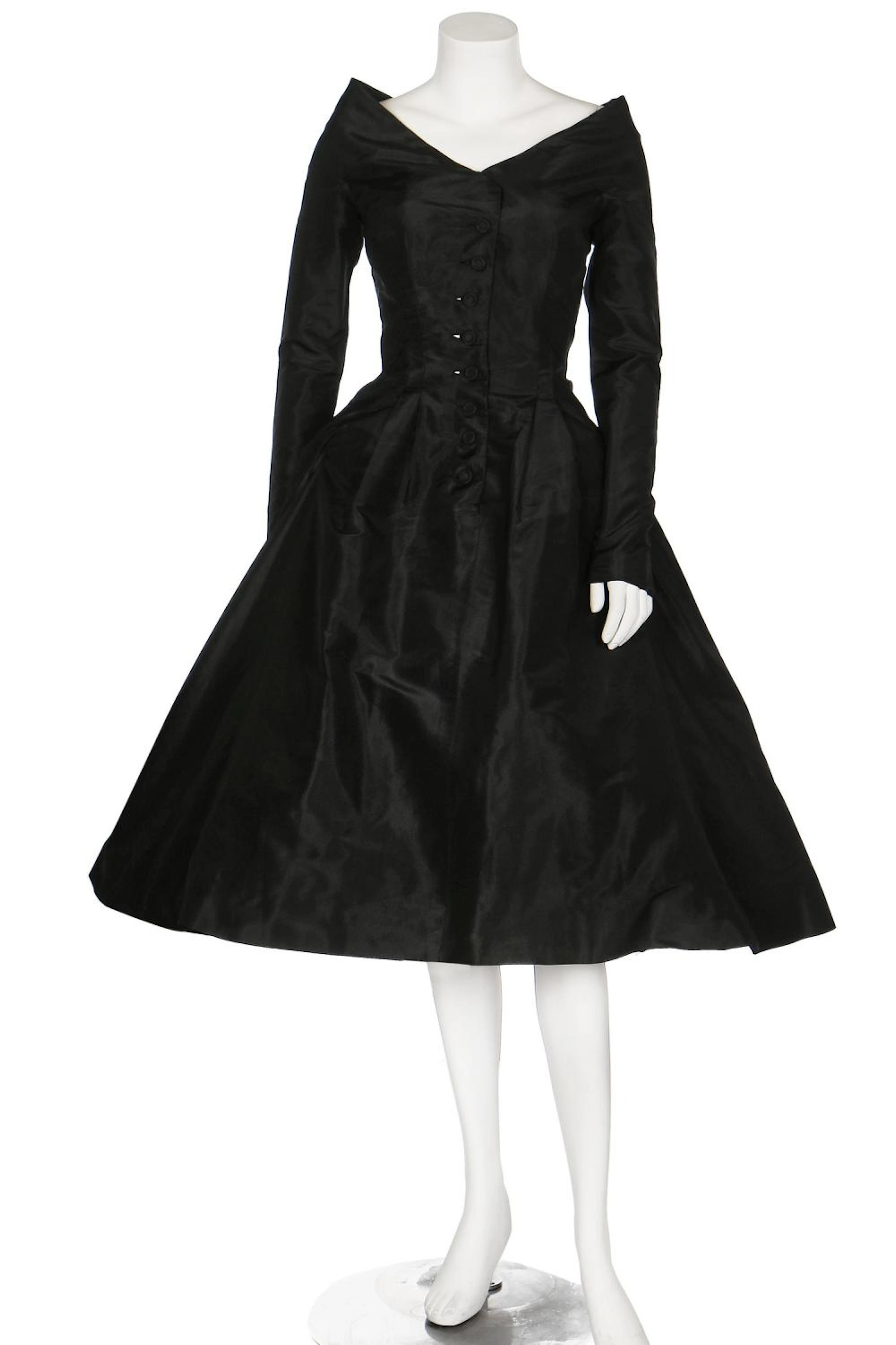 A Ceil Chapman black silk cocktail dress, early 1950s