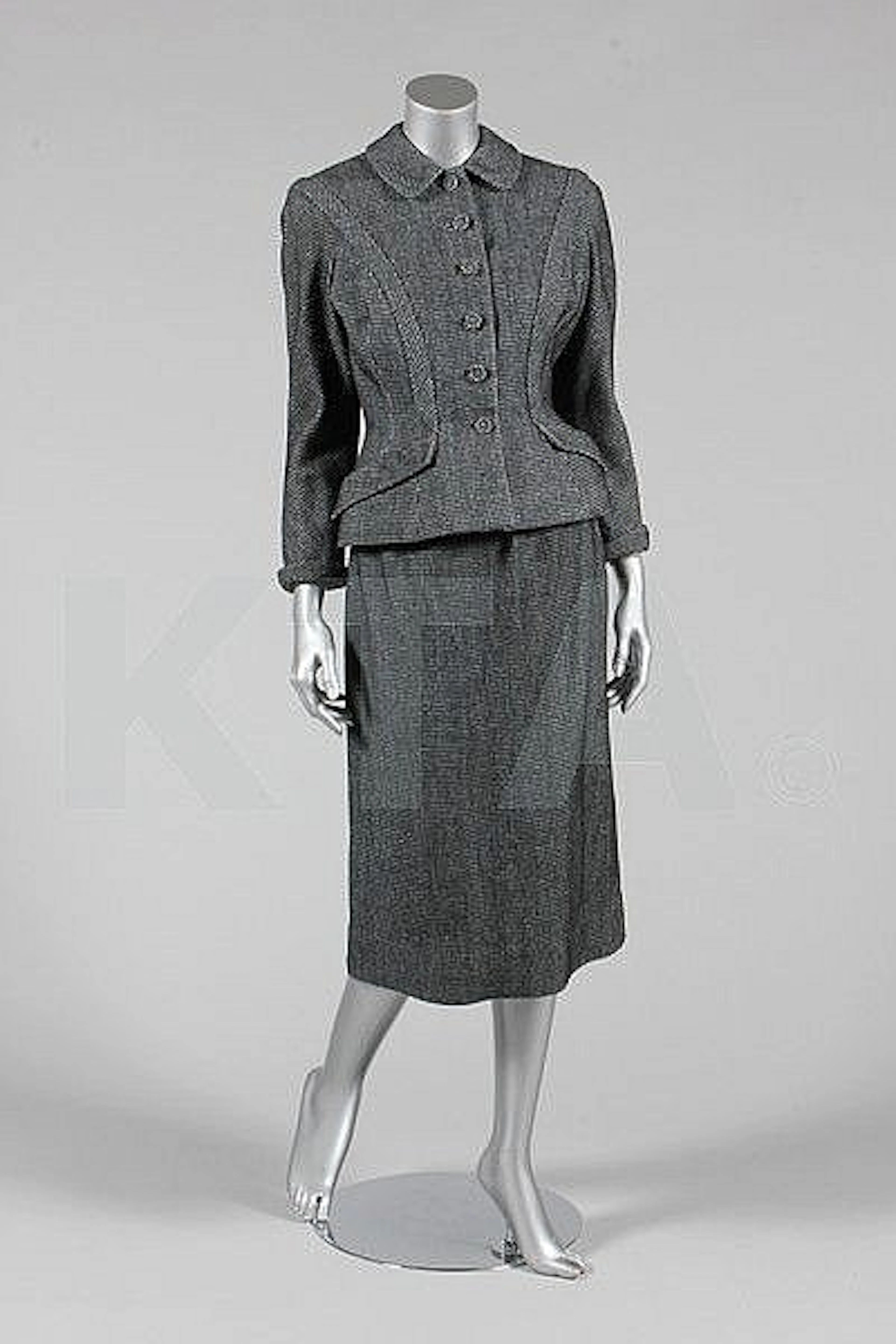 A Hattie Carnegie blue window-pane checked wool