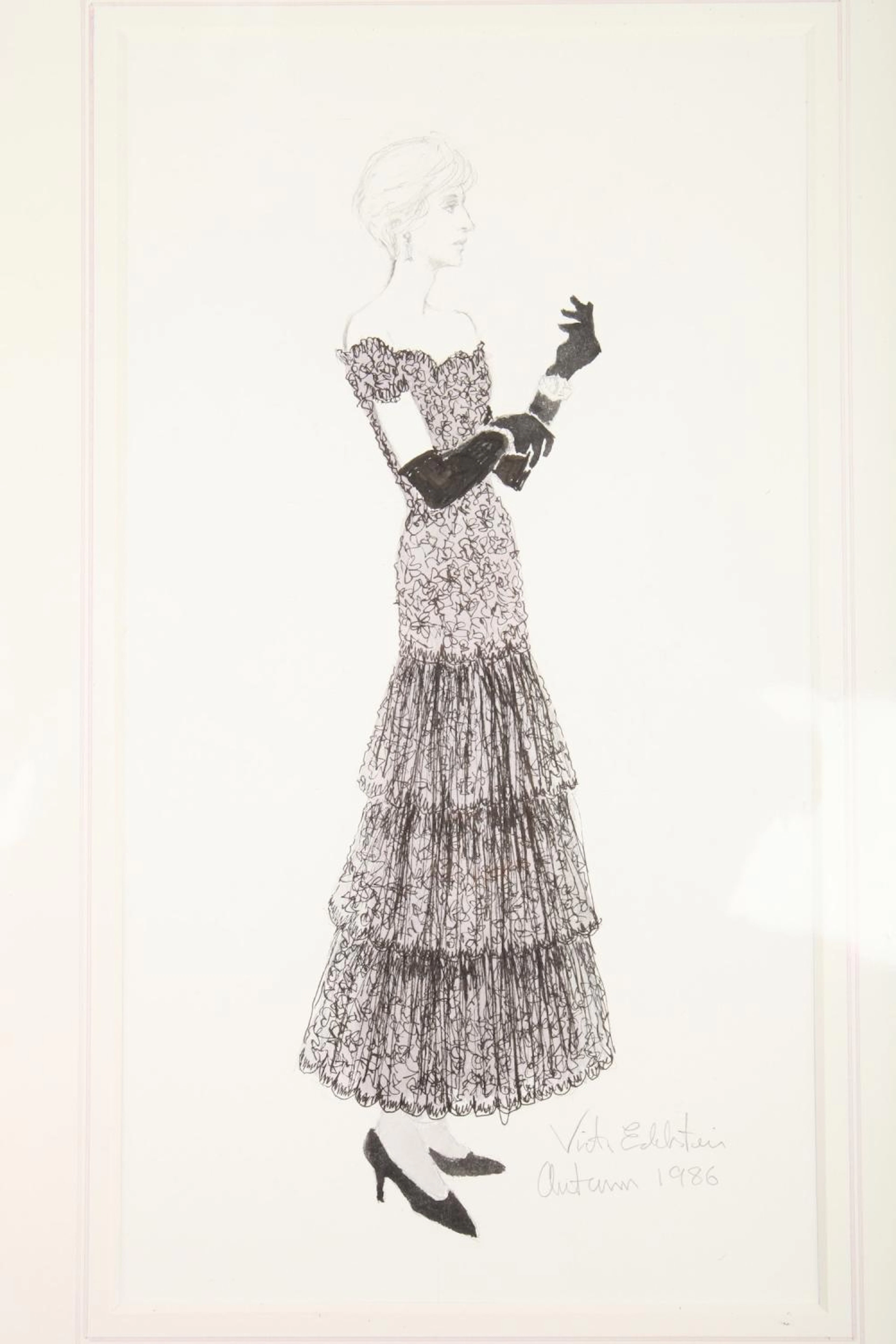 A Victor Edelstein fashion illustration of Princess...